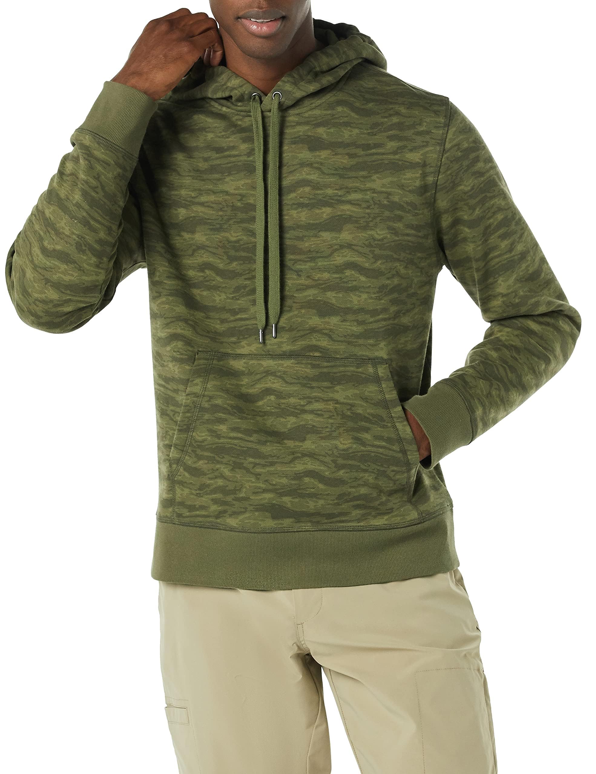 Amazon Essentials mens Fleece Pullover Hooded Sweatshirt Large Abstract Green Camo