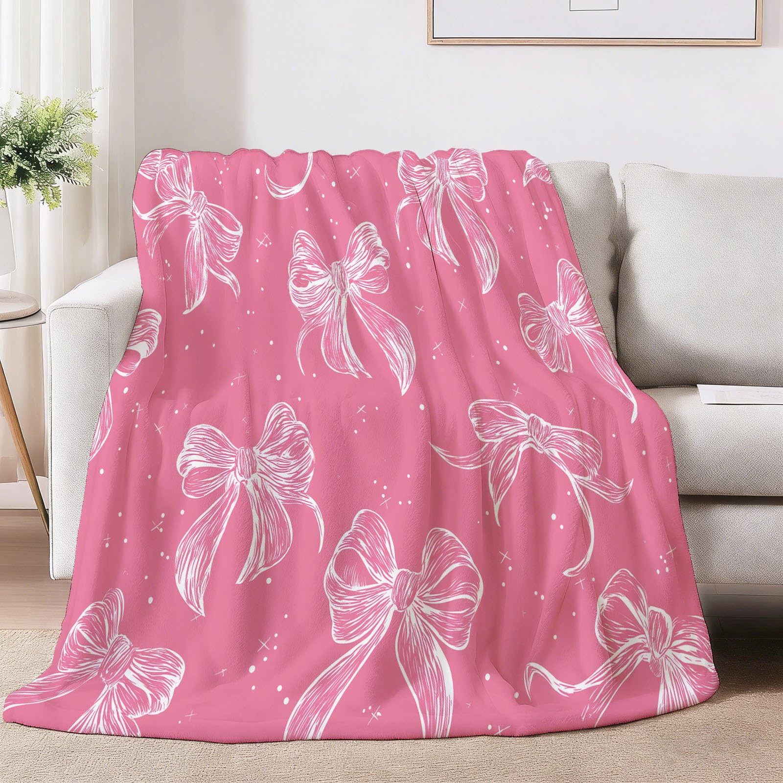 Vintage Rustikal Kuscheldecke Schleifen Sterne Mond Decke Tagesdecke Wohndecke Rosa, Couchdecke Weich Warm Flauschig, Sofa Decke für Reisen Zelten Outdoor, 150 x 200 cm