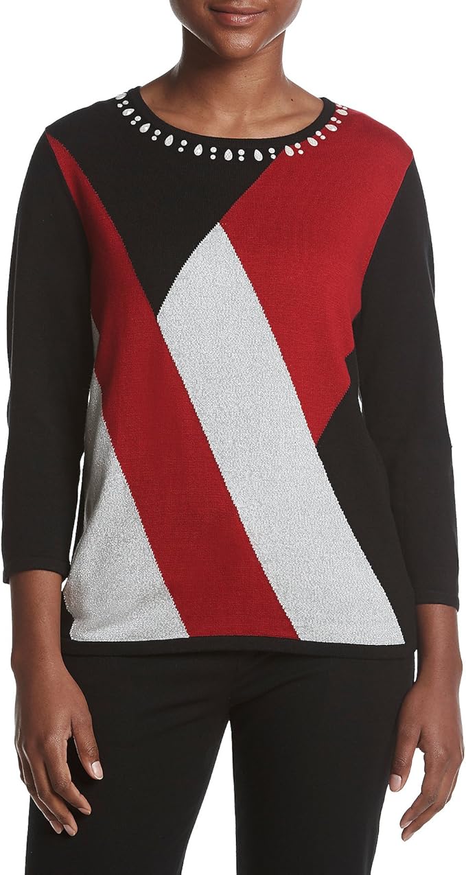 Alfred Dunner Petites' Classic Colorblock Sweater at Amazon Women’s Clothing store