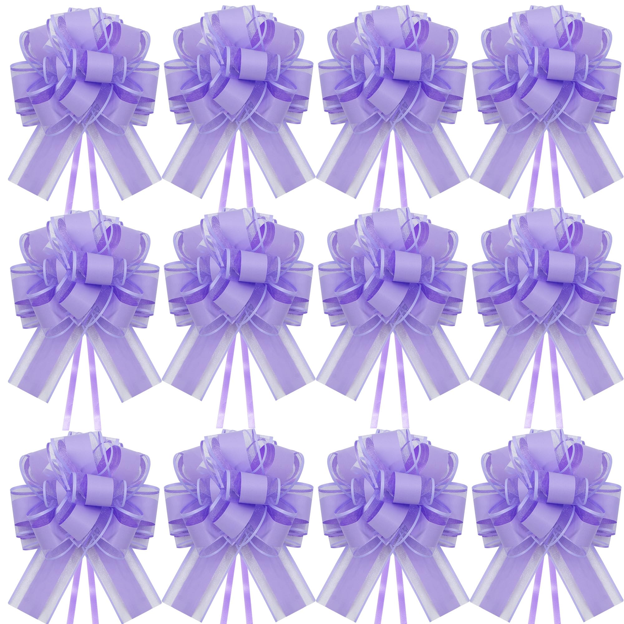 Time to Sparkle 12PCS Organza Pull Bows 17cm*22cm Gift Wrapping Bows Present with Ribbon Pull String for Christmas Baskets,Party Present,Holiday - Lavender