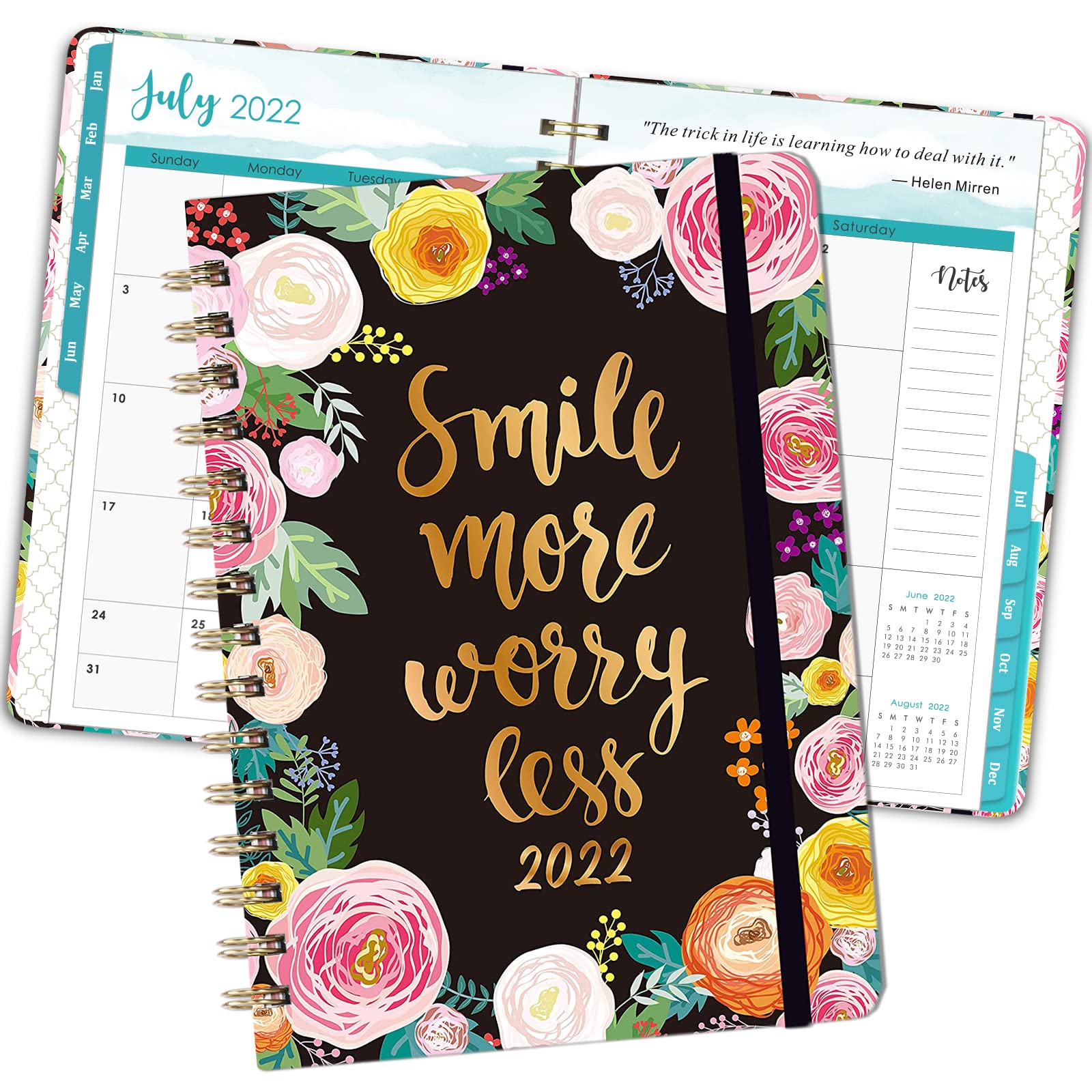 Planner 2022 - 2022 Weekly and Monthly Planner, 6.4" x 8.5", Jan. 2022 - Dec. 2022, Planner 2022 with Flexible Floral Hardcover, 2022 Planner Coated Tabs, Inner Pocket, Strong Binding, Elastic Closure