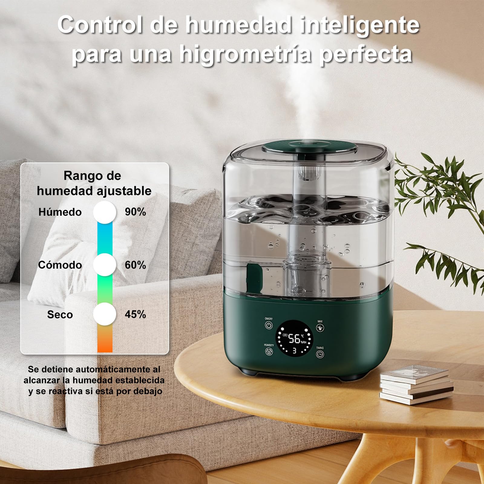Humidificador de aire 5L Boquilla 360° Bandeja de Aroma verde