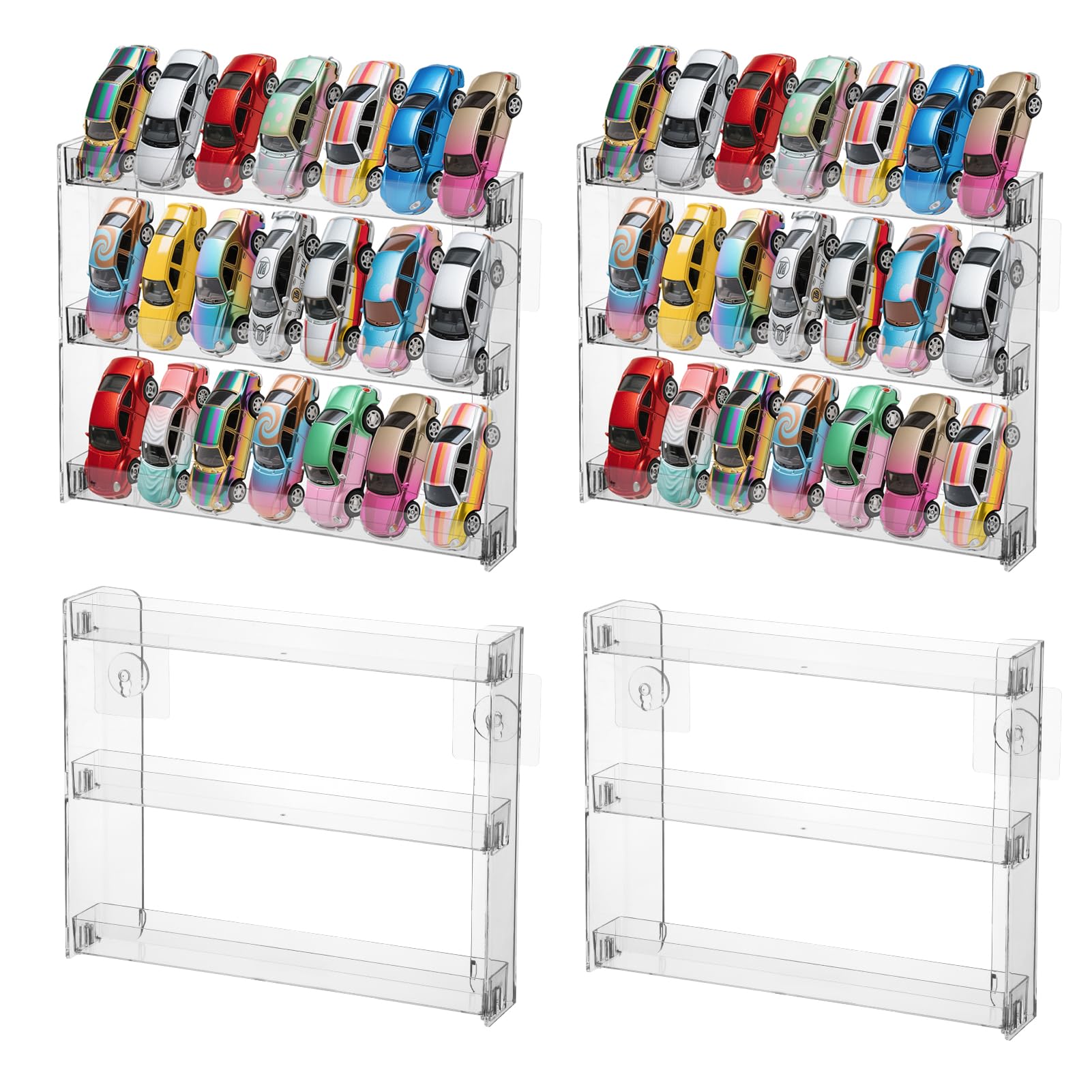 4 Pack Acrylic Wall Mount Display Case 3-Tier for Hot Wheels Holds