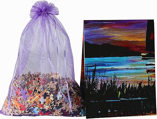 Miniatura 4 de Moruska Rompecabezas de barco de vela Sunrise para adultos, rompecabezas de madera de 1000 piezas, rompecabezas de color degradado, pintura al óleo,