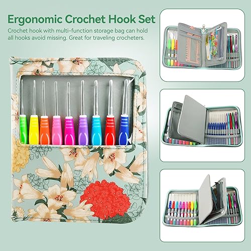 Miniatura 4 de Dasonwin Juego de 60 piezas de ganchos ergonómicos de ganchillo con estuche de viaje - Kit de agujas de ganchillo de aluminio para principiantes y
