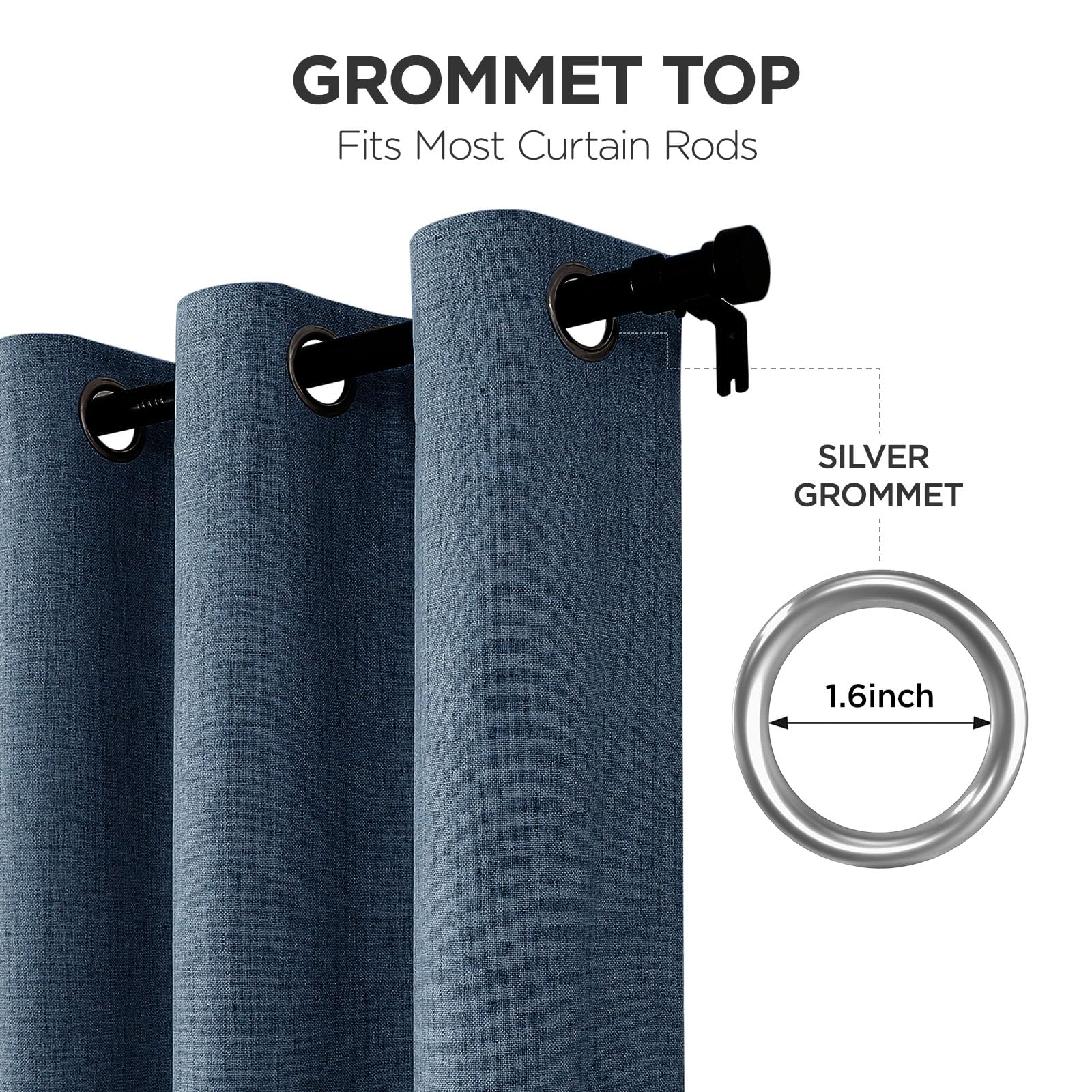 Joydeco Tende 100% oscuranti, foderate, larghezza 117 x lunghezza 137 cm, effetto lino, con occhielli, isolamento termico, con strato posteriore, per soggiorno e camera da letto, blu navy, 2 pannelli