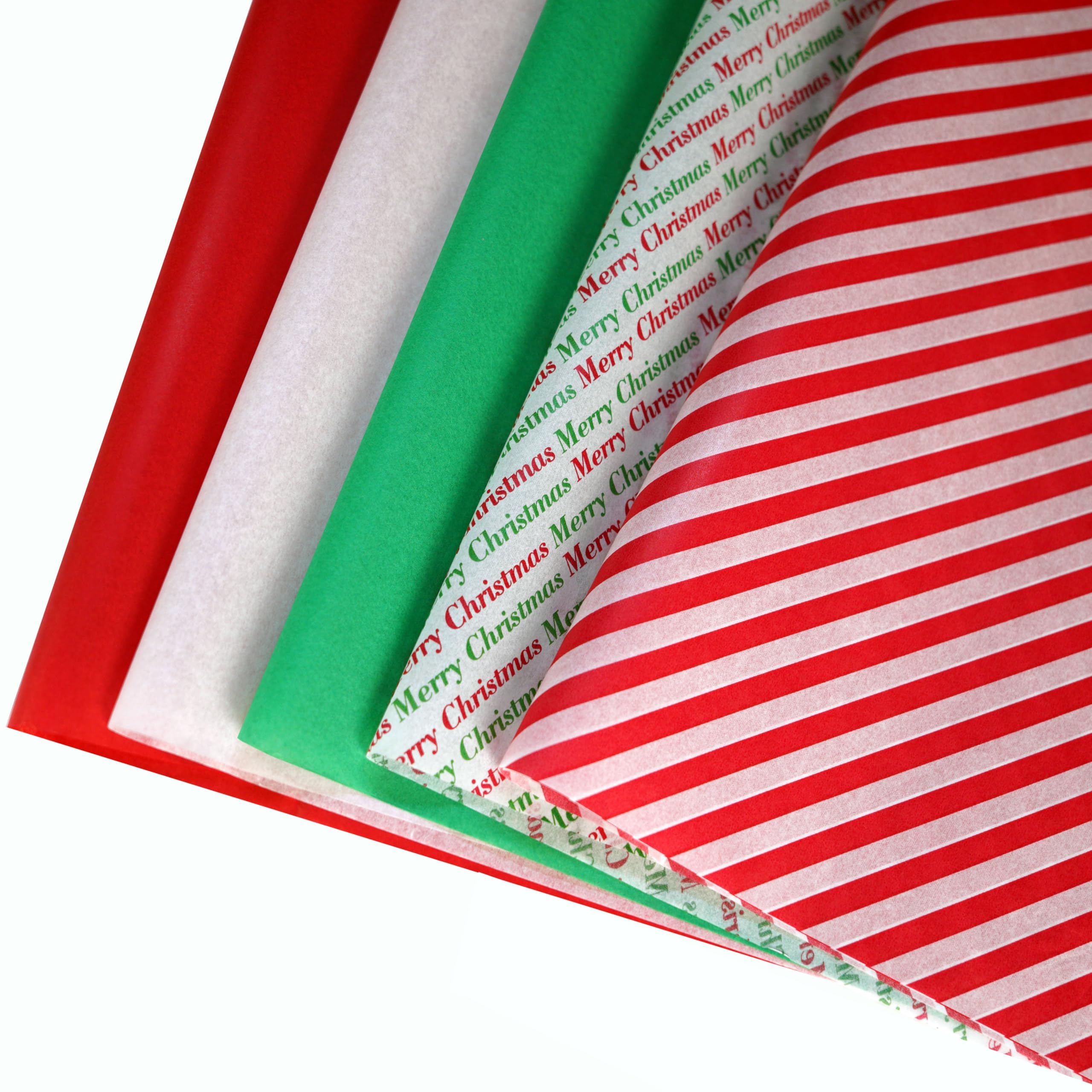 Bobobag 150 Sheets 20"X14" Christmas Tissue Paper for Gift Bags Party Decoration, Red, Green, White, Red Diagonal, Merry Christmas Wrapping Paper