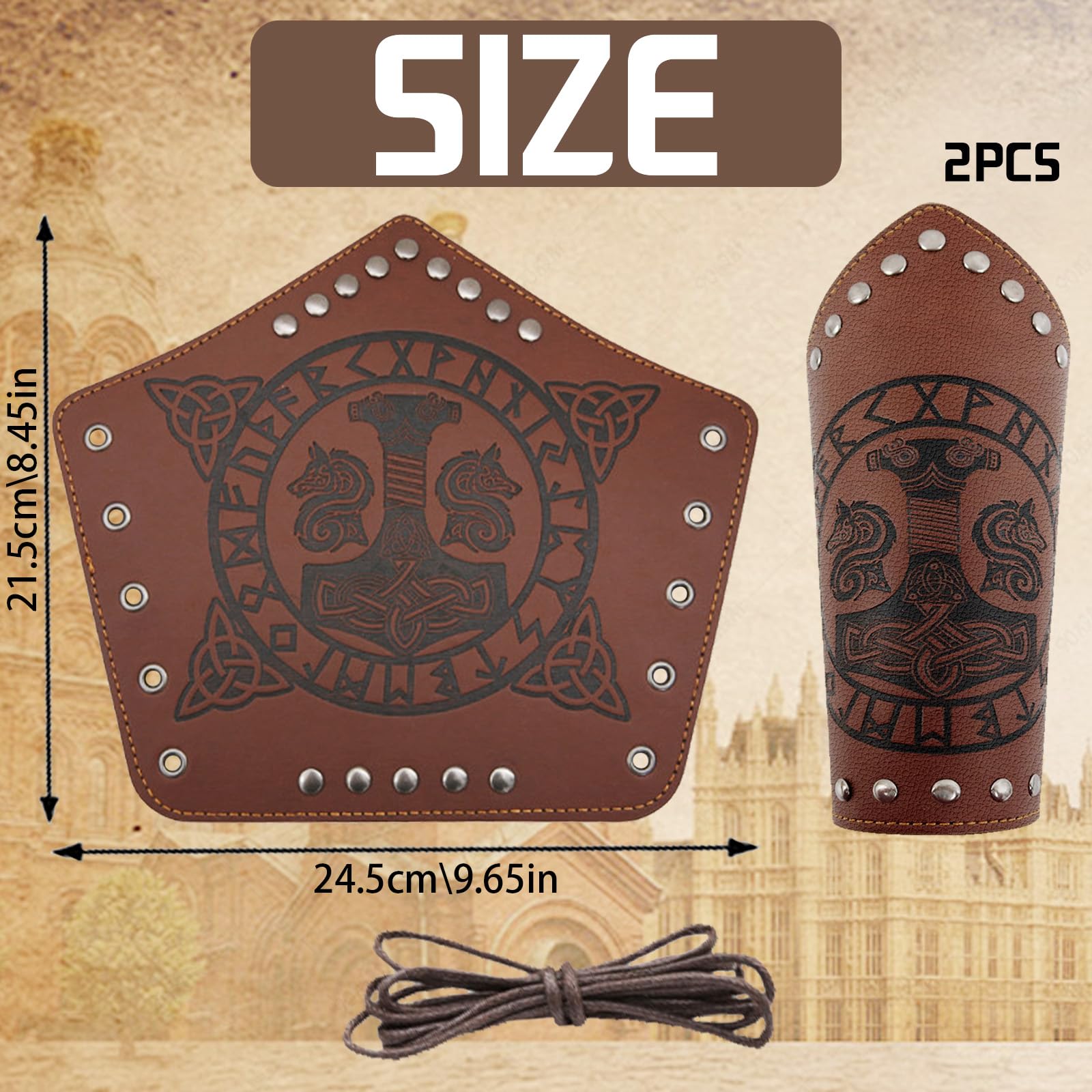 LUKIUP Brassards en Cuir Viking, Protège-bras médiévaux en cuir synthétique pour adultes, Protège-poignets en cuir gaufré, Pour LARP/activités de jeu de rôle - Halloween