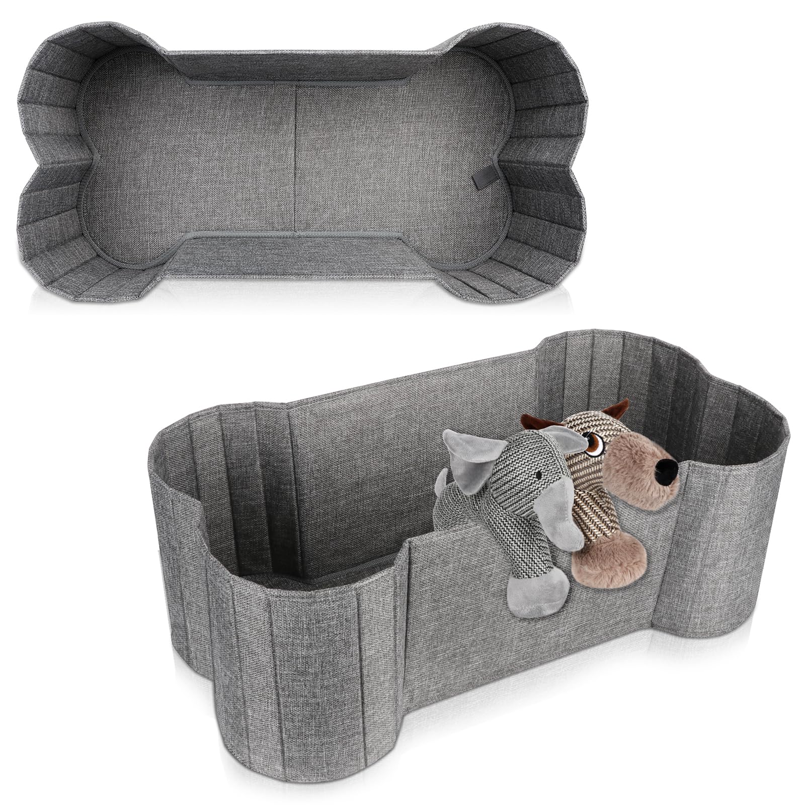 Large Dog Toy Basket (2 Pack) , Bone Shape Dog Toy Box, Foldable Fabric Basket for Pet toys and Pet Supplies, 26.4*12.6*9.5 Inches