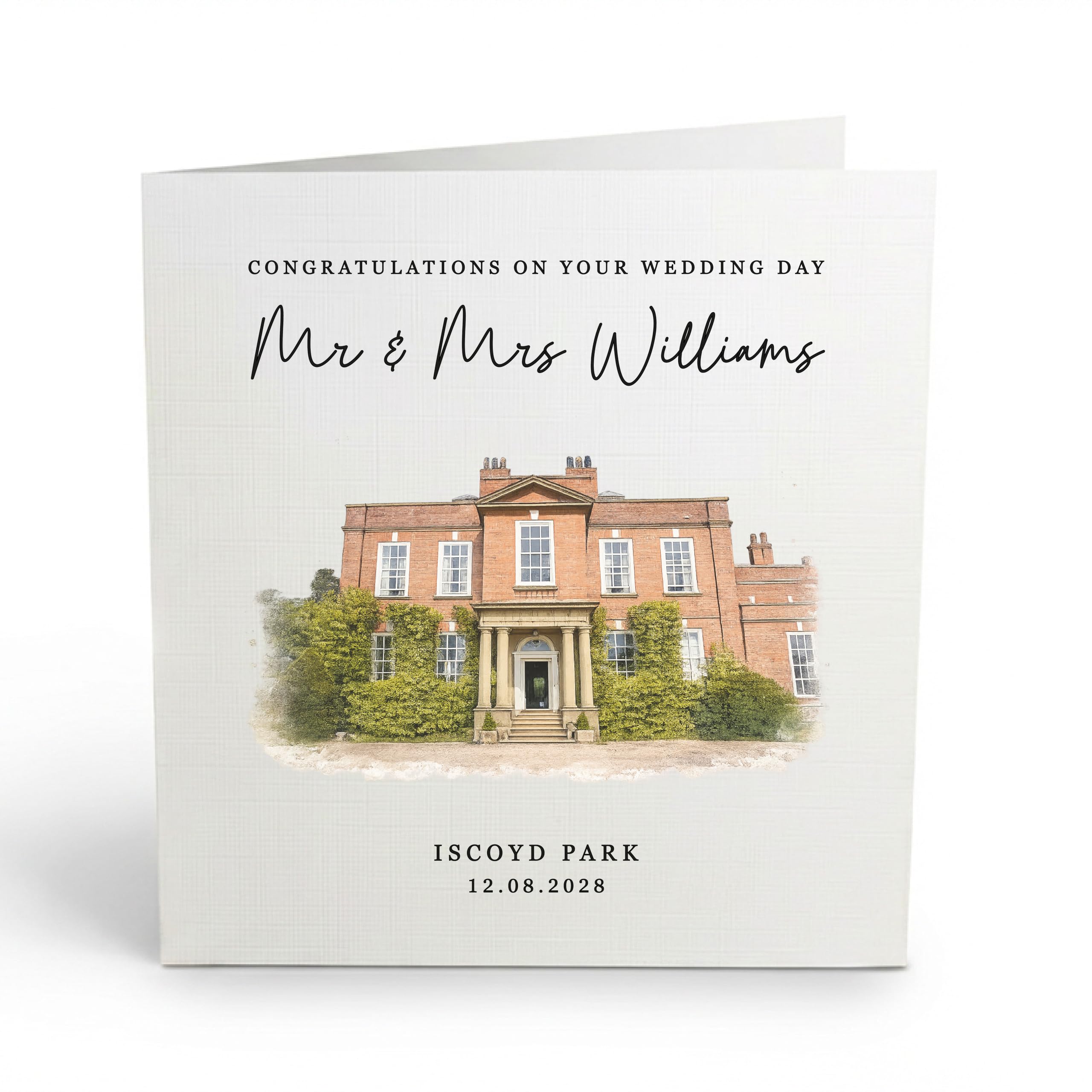 Personalised Wedding Card, Custom Venue Location Watercolour Image Card