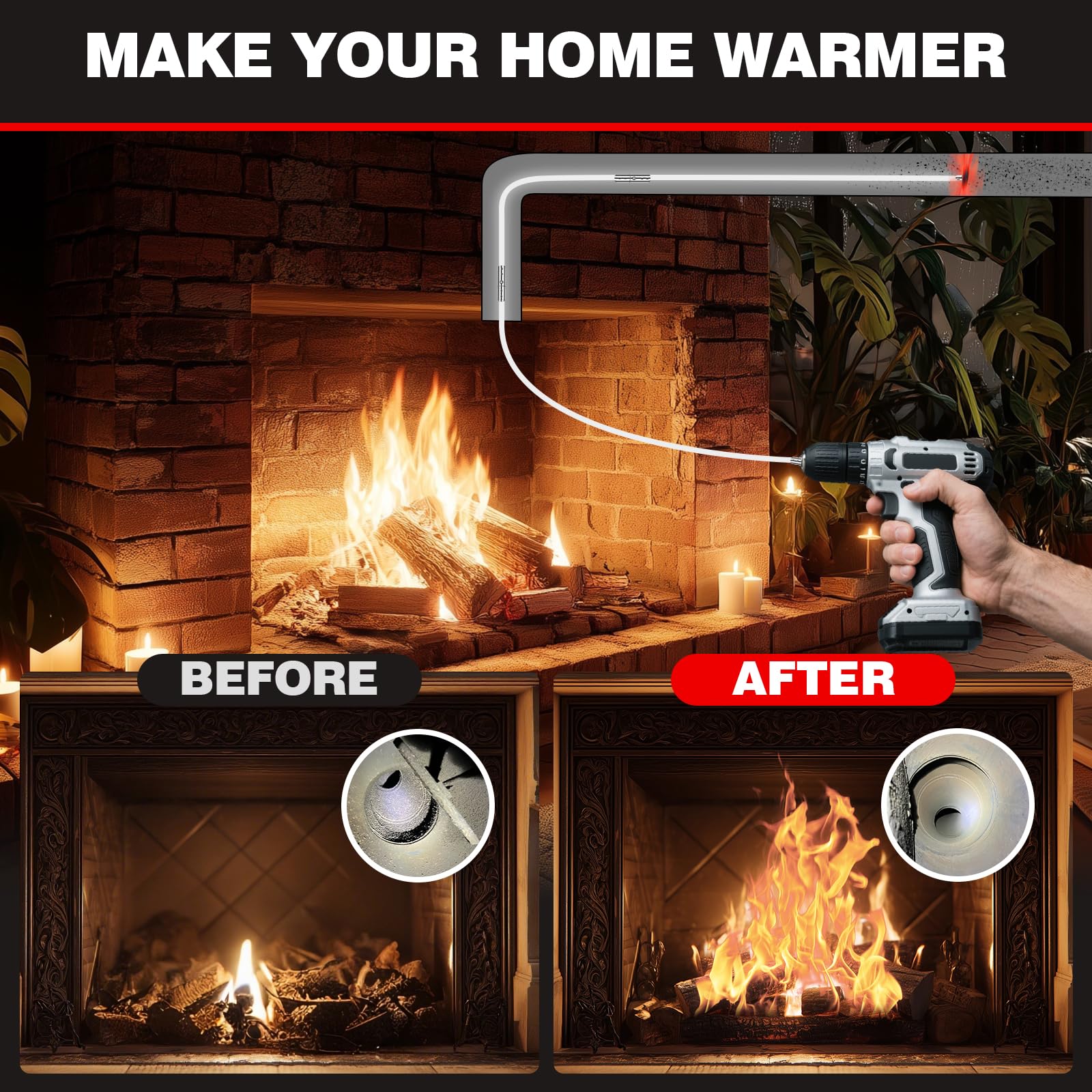 Kit de Barrido de Chimenea de 39 pies, Sistema de Bloqueo de botón Cromado, Kit de Limpieza de Chimenea, Cepillo de Chimenea, Herramienta de Limpieza de Chimenea, Sistema de Limpieza de