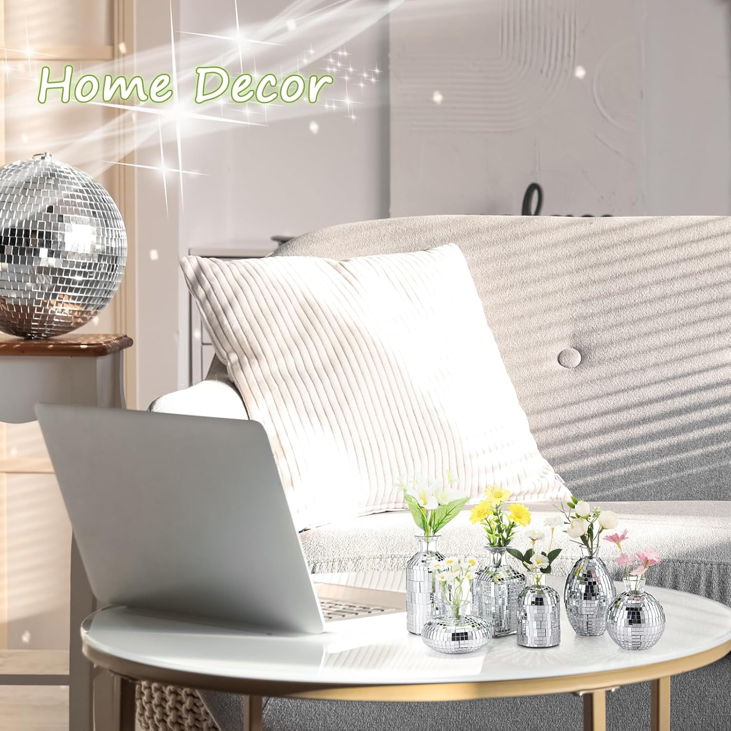 12 Pcs Mini Disco Ball Vase Bulk Glass Disco Ball Flower Vase Disco Ball Decorations for Party Wedding Birthday Home Bedroom Kitchen Office