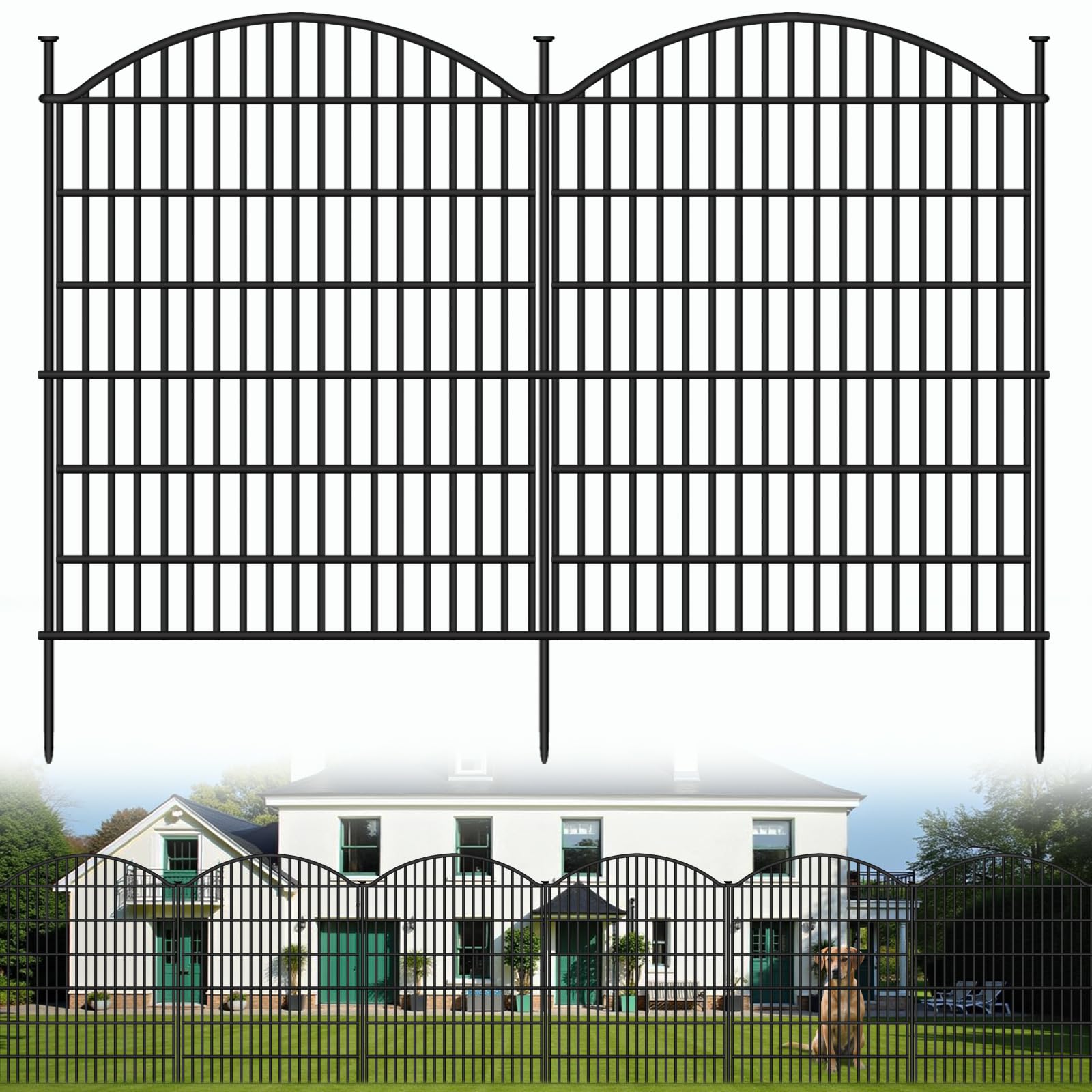 ULIOK Recinzione decorativa da giardino, 5 pannelli senza scavo, 81,3 cm (H) x 3,9 m (L) Barriera per animali per patio, pali per animali da giardino, recinto temporaneo per cani conigli, per cortile