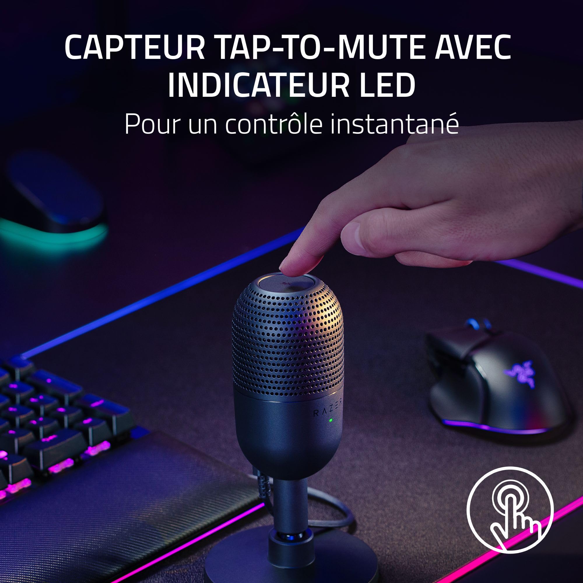 Razer Seiren V3 Mini - Microphone USB ultra-compact (microphone à condensateur 14 mm, directivité supercardioïde, détecteur de mise en sourdine, absorbeur de chocs intégré) Noir