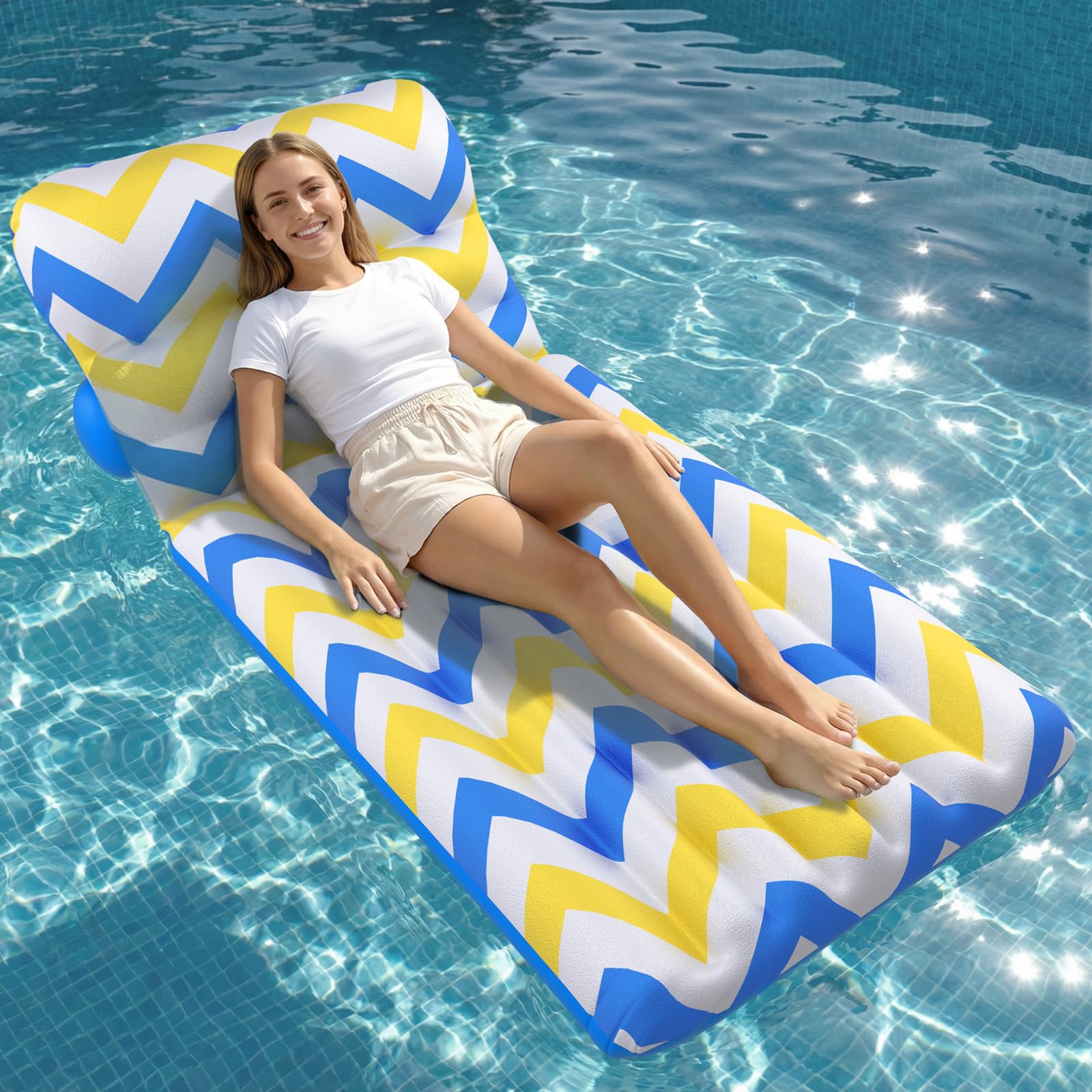 Jasonwell Inflatable Pool Float Adult - Ultra-Comfort Soft Fabric Pool Floaties Lounge Floats Floating Chair Raft with Adjustable Backrest Air Lounger Tanning Float for Pool Beach Party
