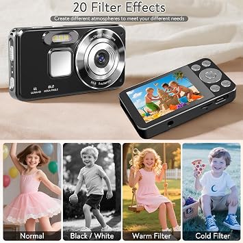 Digital Camera 4K Photo Camera 64MP Camera Portable Compact Camera with 2.8 Inch LCD Screen 18x Digital Zoom 32GB SD Card 1 Lanyard for Children Teenagers Beginners (Pink-2)