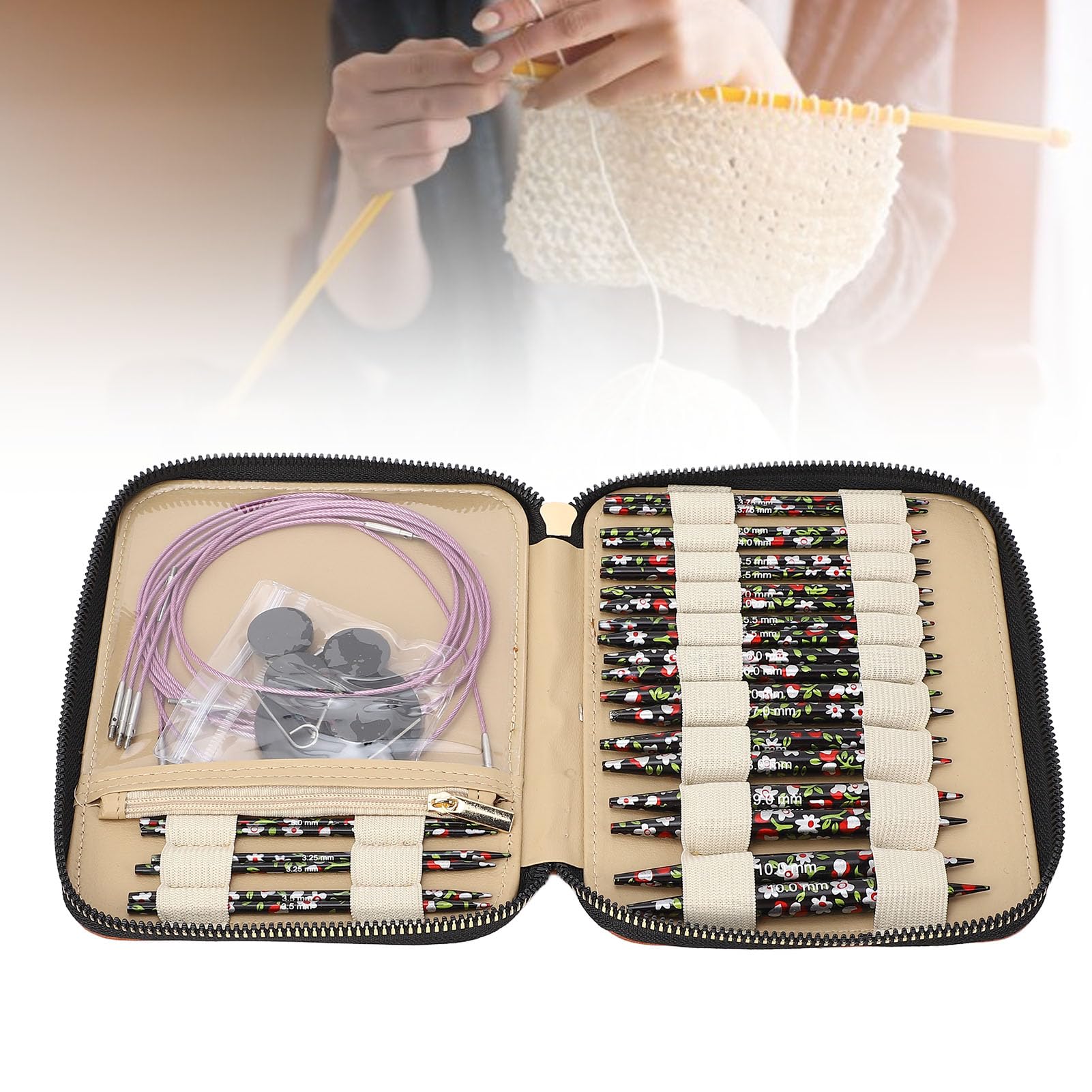 13 Paar Aluminium Rundstricknadeln Set mit Etui, Kabel und Zubehör 3mm-10mm Rundstricknadeln mit Druck für Brginner und Erfahrene Strickliebhaber