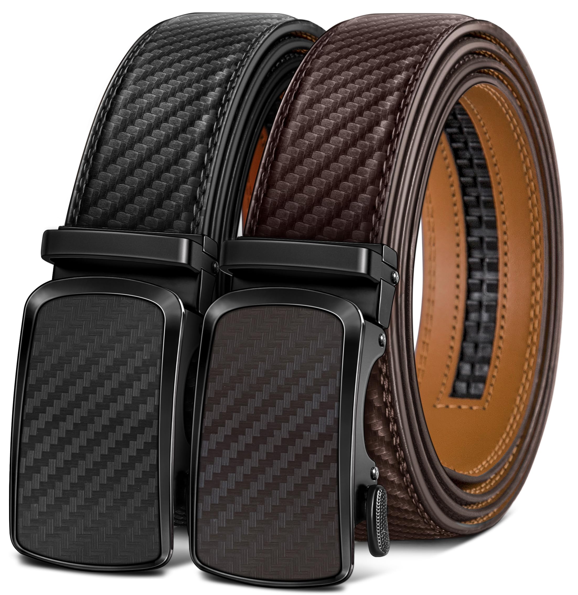 BULLIANT Ledergürtel Herren 2er, Gürtel Herren Ratsche Automatikschließe für Herren Verstellbar 35mm Breit mit Geschenkbox