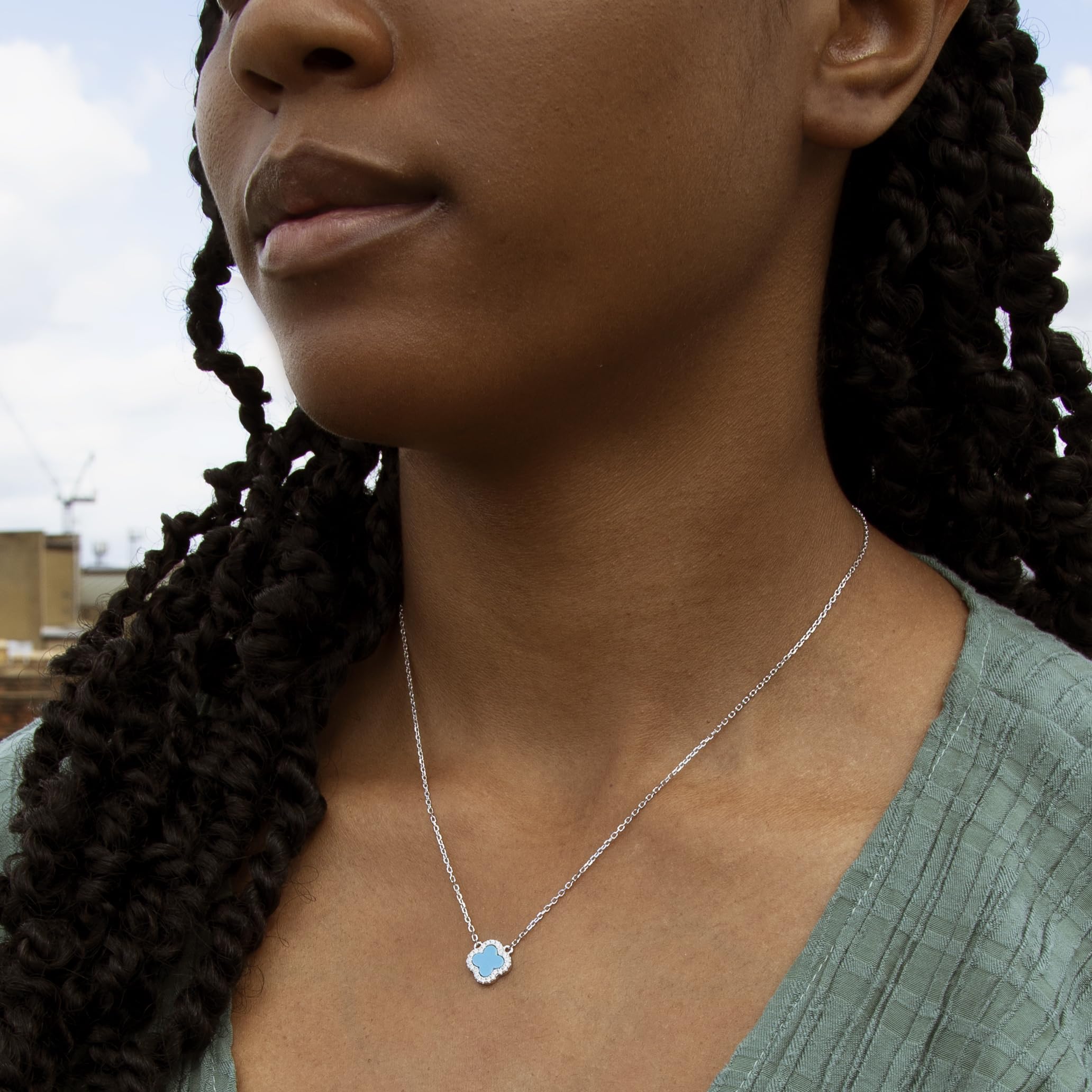 Tuscany Silver Collana da donna in argento Sterling rodiato con ciondolo a quadrifoglio, regolabile 40 cm/15,75" – 45 cm/17,75"