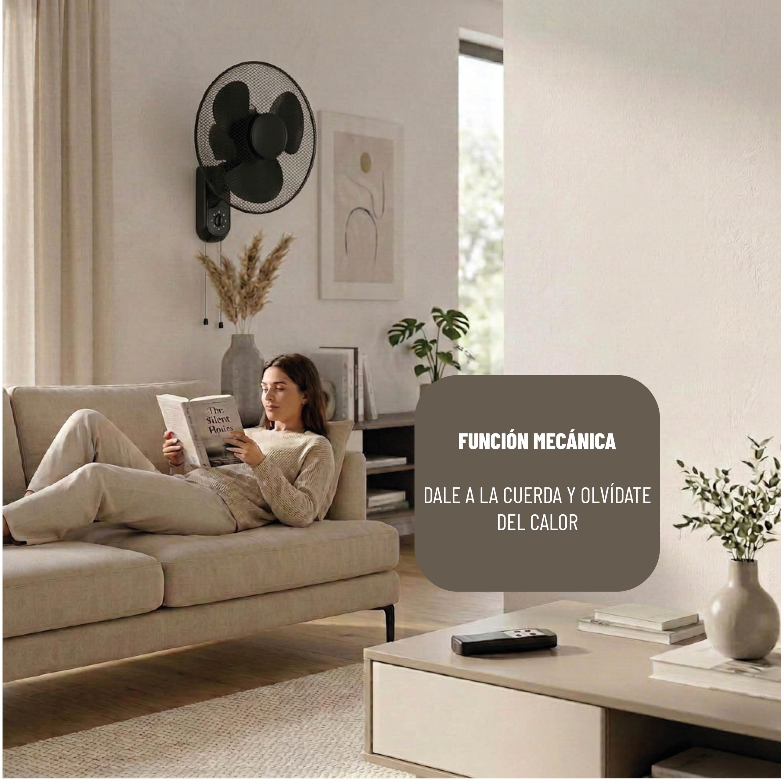 GROWMANIA Ventilador de Pared Negro con Cuerda | Ventilador 40 W con 3 Velocidades y Oscilación 90º