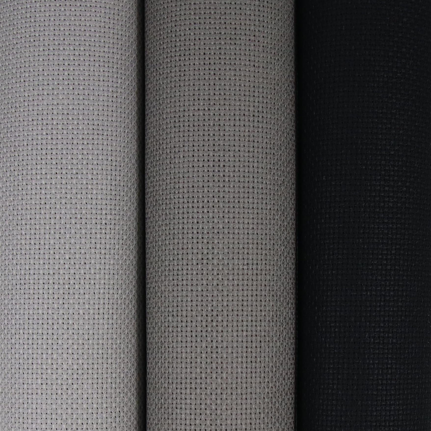 KCS 3 pc of 15" x 18"(38cmx45cm) Counted Cross Stitch Cotton Aida Cloth Needlework Rolled Fabric Box,18CT,Medium Grey+Dark Grey+Black