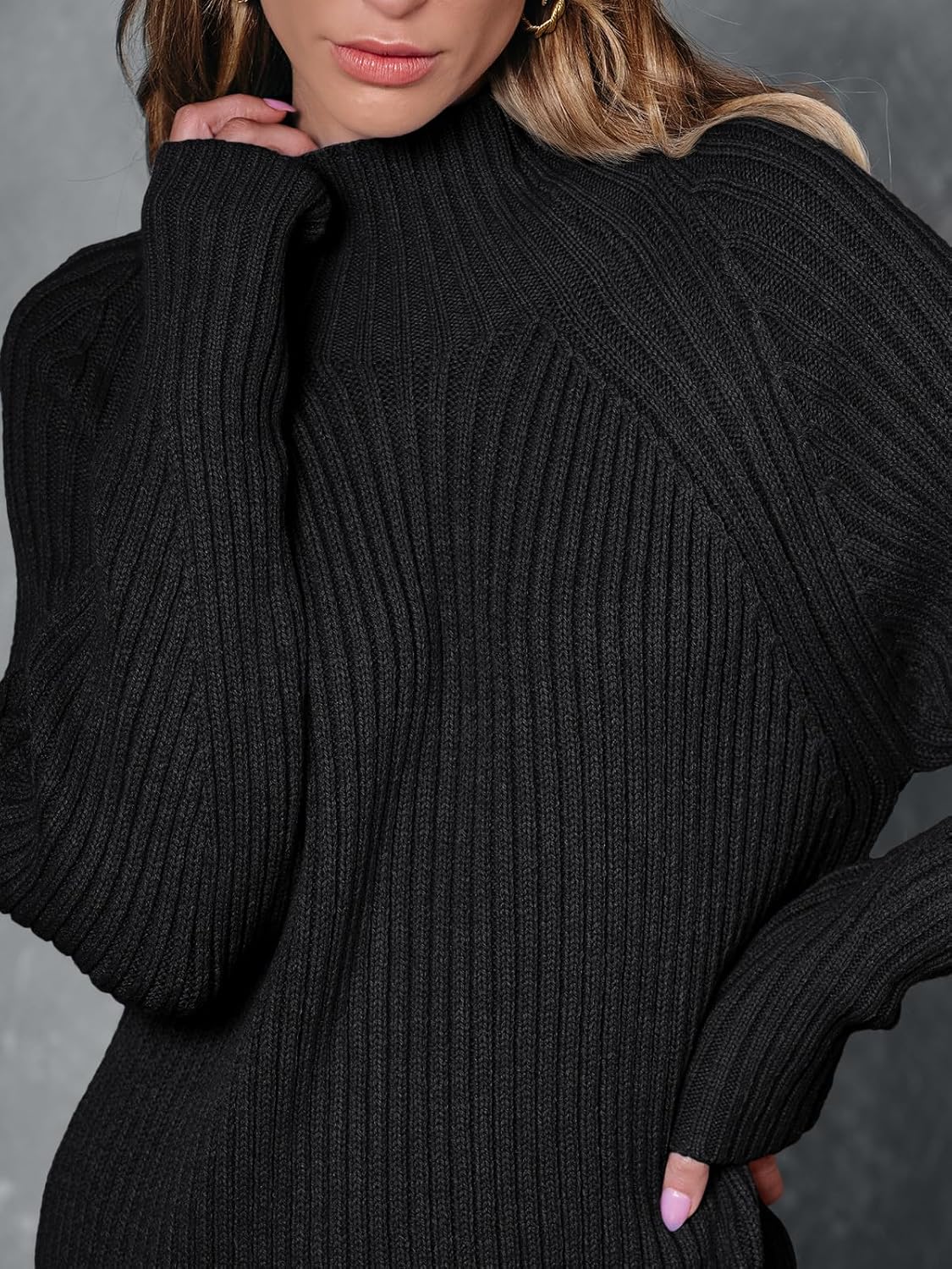 LILLUSORY Sweater Dresses for Women 2026 Fall Fashion Mock Neck Long Lantern Sleeve Oversized Outfits Knit Tops Clothes - Image 6