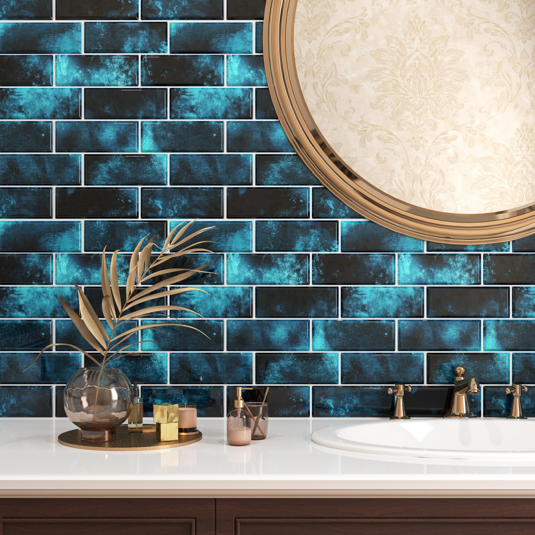 FunStick 30×30CM 15 Dalles Adhesives Mur Credence Adhesive pour Salle de Bain Bleu Foncé Carrelage Adhesif Mural Cuisine Bleu Autocollant Carrelage Cuisine Salle de Bain Étanche Revêtement Mural 3D