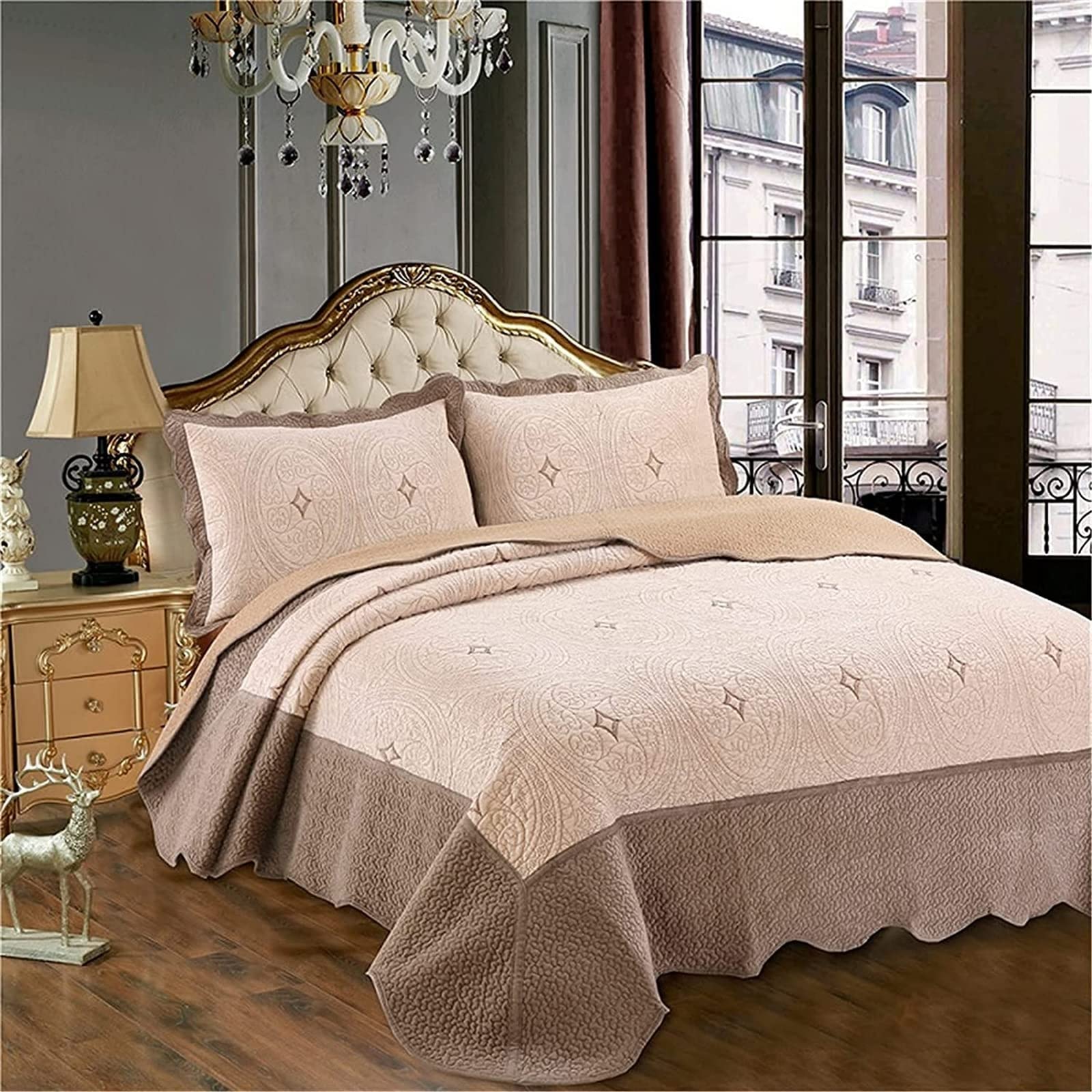 Sjdopulse A Patchwork Bedspread Quilted Bedspread With 1/2 Pillowcases, Quilt Throw 2 People Cotton Decorative Bedspread 2/3 Pieces,E,230 * 250Cm