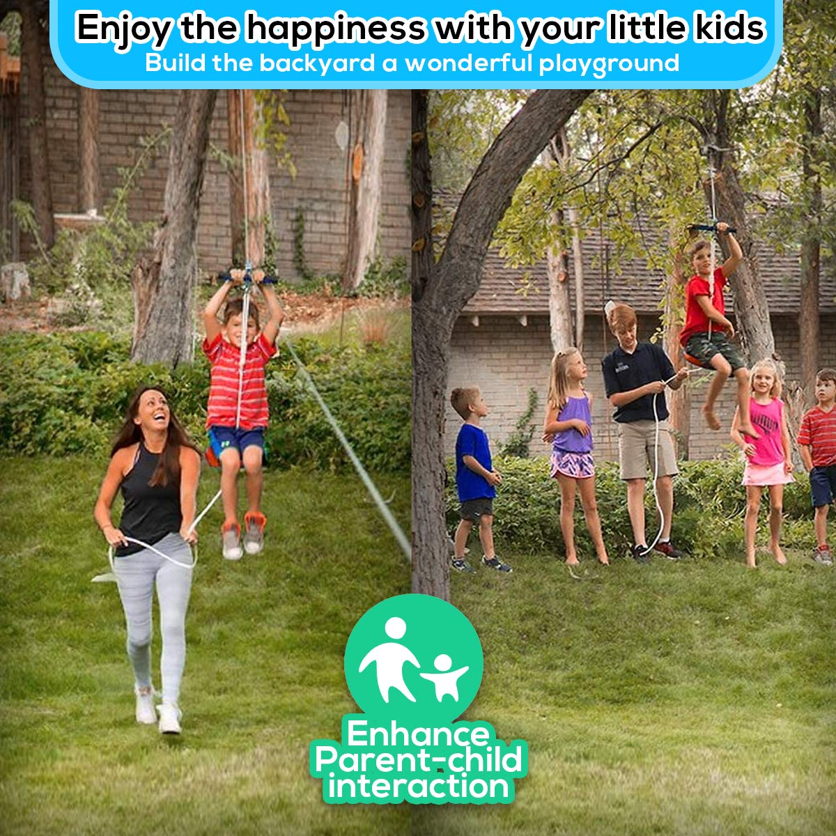 Buy Zip Line Kit 80ft 100ft 120ft Zipline Kits for Backyard Kids Play