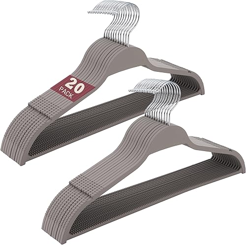 Miniatura 9 de ELONG HOME Perchas con revestimiento de goma antideslizante, paquete de 20 perchas duraderas que ahorran espacio con gancho de metal fuerte, diseño