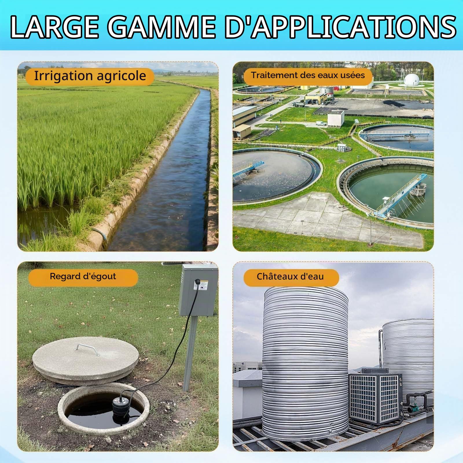Alarme Niveau d'eau Professionnelle, détecteur Haut/Bas Liquide avec Double sonde, Alarme visuelle/sonore 120dB réglable, câble 10m, Tout métal, Anti-débordement pour cuves/piscines/Cales/puits