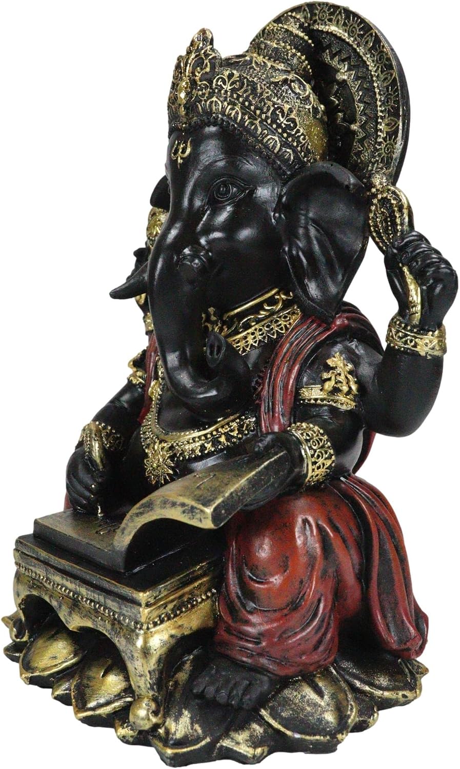 Ebros Gift Eastern Enlightenment Seated Hindu Lord Deity Ganesha Writing The Mahabharata On Ancient Scrolls Figurine Elephant God Ganapati Vastu Decorative Sculpture