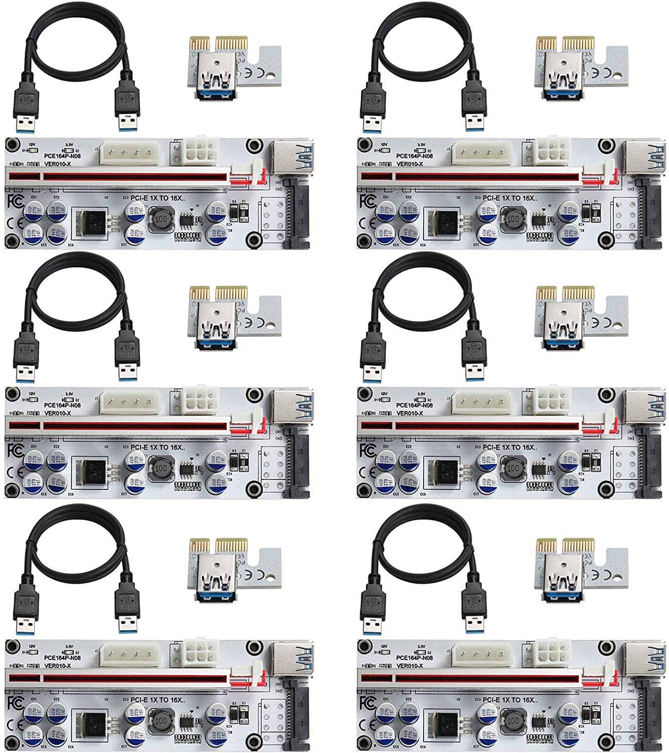 EUROMAX -PCI-E 1X to 16X Riser Card version 010x - Graphics Extension Powered Riser Adapter Card with 24in USB 3.0 Extension Cable for GPU Mining