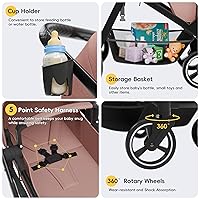 Vista 6 de MU Cochecito doble, cochecito gemelar plegable en tándem con respaldo ajustable, asiento reversible, arnés de 5 puntos, cesta de almacenamiento