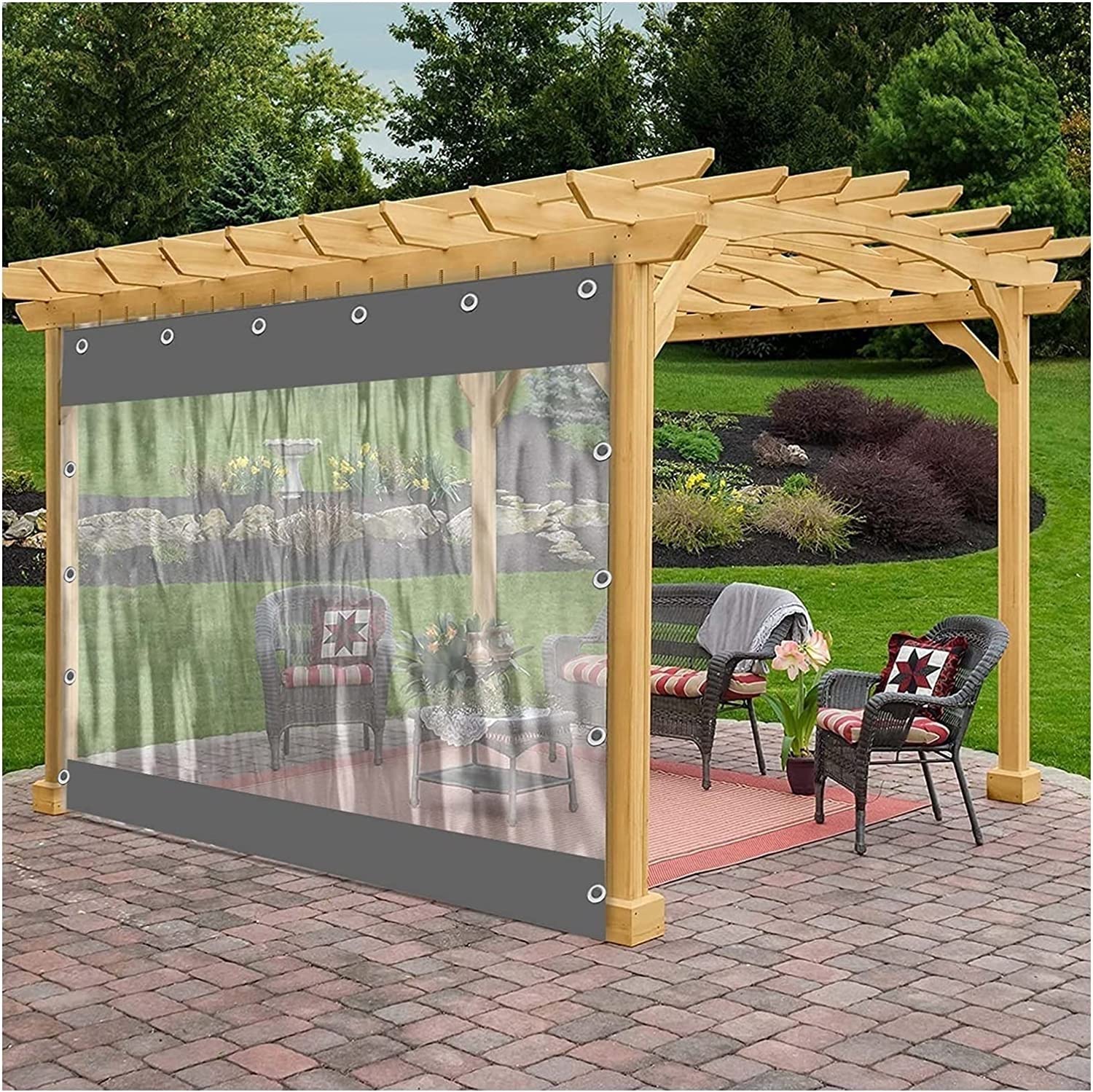 Tende impermeabili per esterni, 650 g/m², in PVC, trasparenti, per gazebo e balcone, antivento, 2,6 x 2 m, per giardino e uso esterno