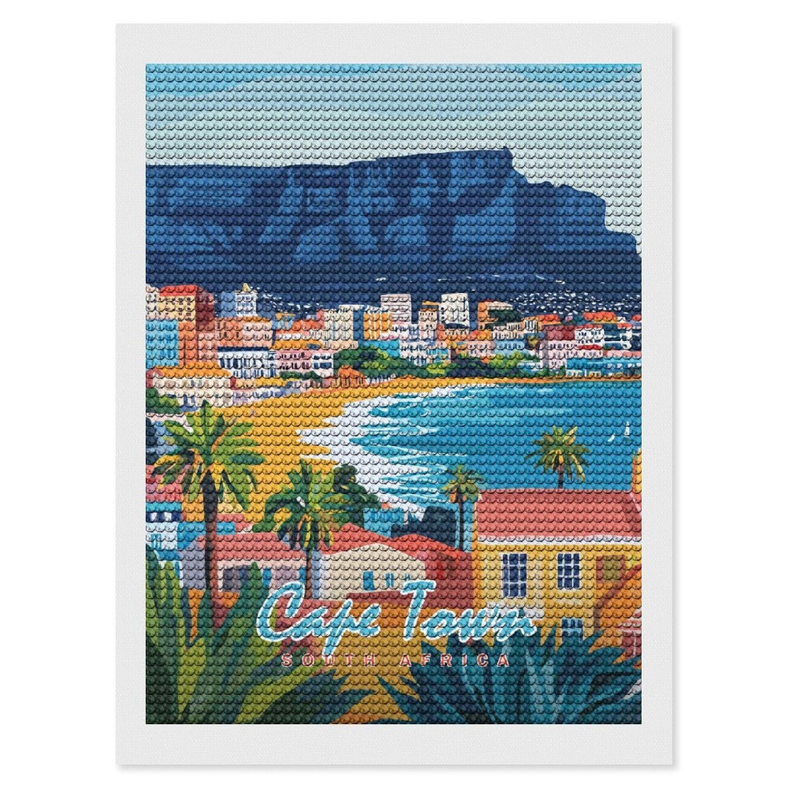 Junmoney Cape Town Cityscape Diamond Painting Canvas Set 12"x16", with Tool Kit, Easy to Enjoy, Home Wall Decor, Thoughtful Handmade Gift