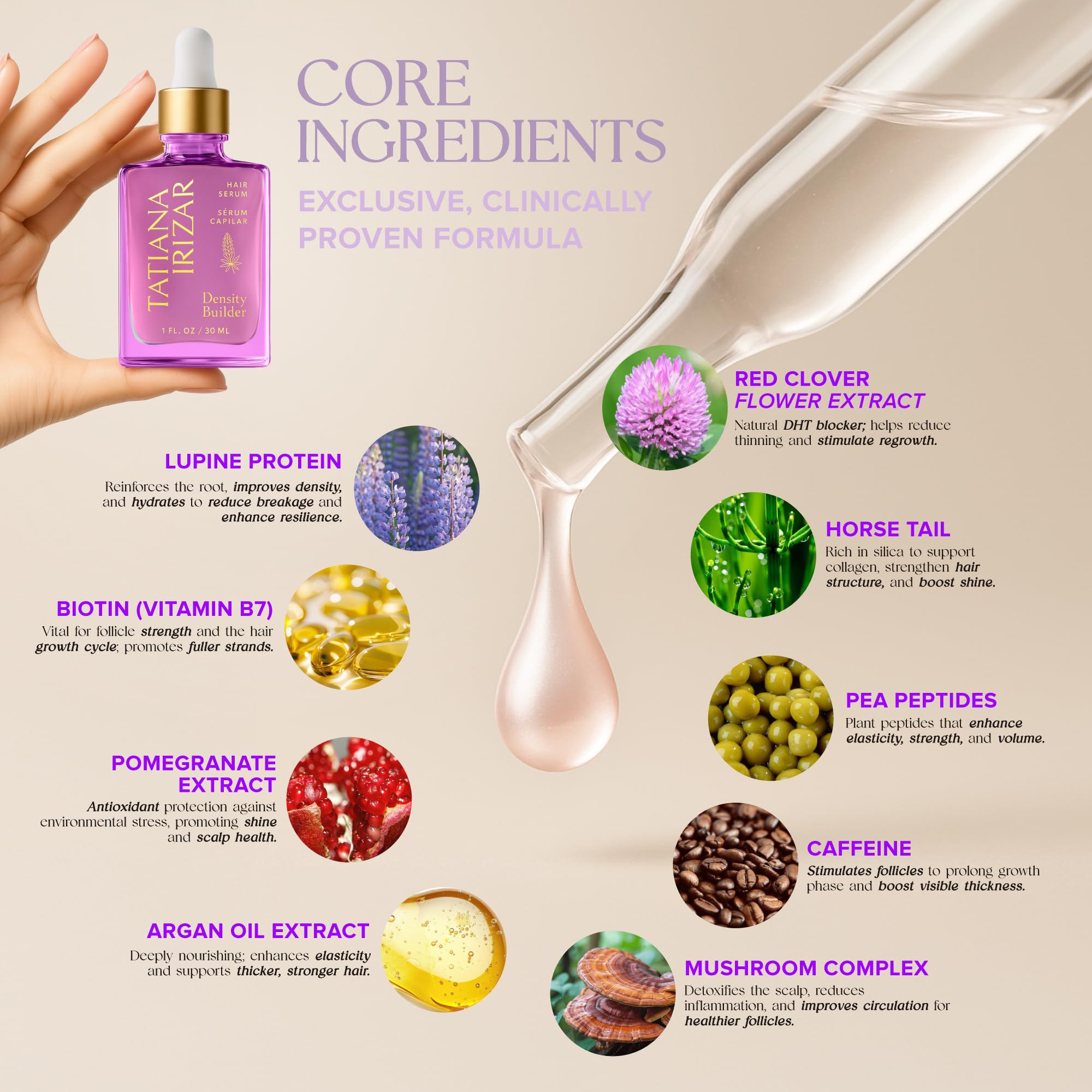 Suero engrosador del cabello, para mujeres, fabricado en Estados Unidos, 1.0 fl oz, tratamiento clínicamente probado para el cuero cabelludo, no graso, biotina natural, argán y péptidos de guisantes 5