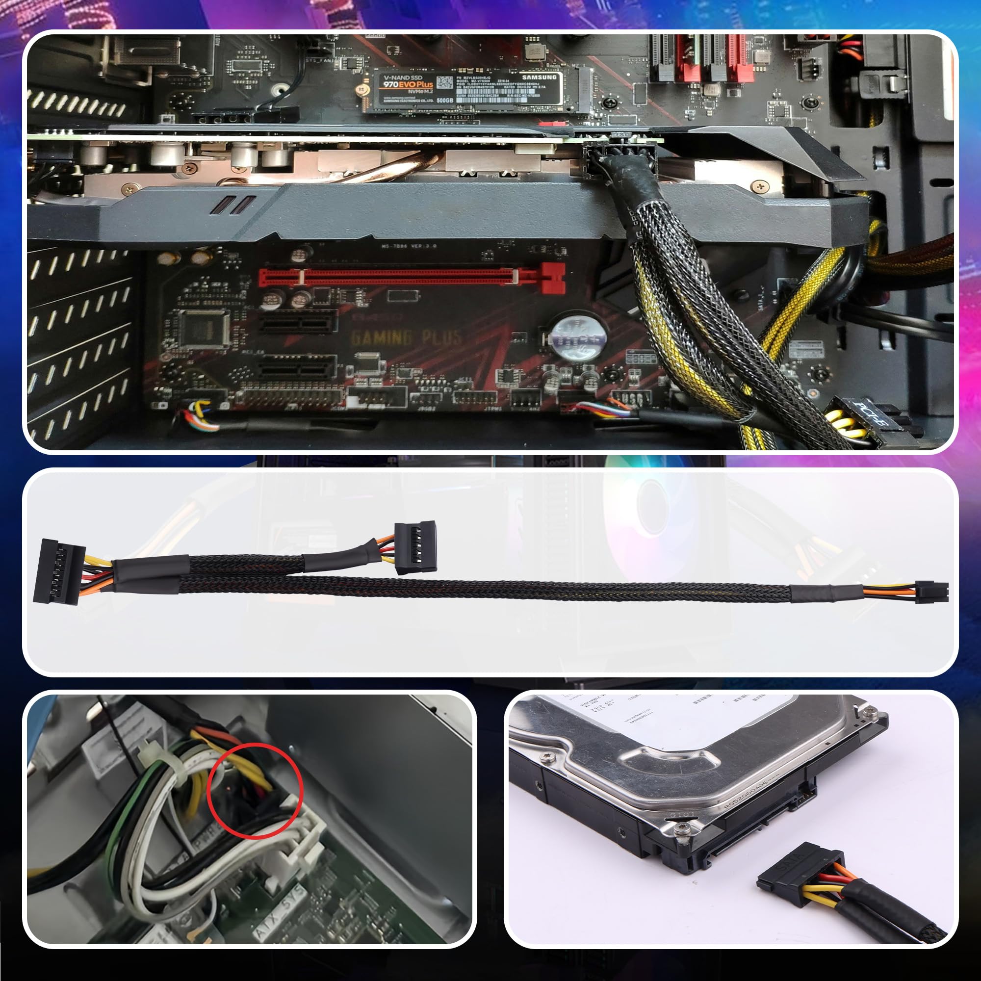 Mini ATX 6-pinowy kabel zasilacza SATA, kompatybilny z CT1250/ECT1205/ECT1250/QCT1250/QCS1250, do SATA HDD/SSD/napędu optycznego, rozszerzenie mocy 45 cm + 15 cm