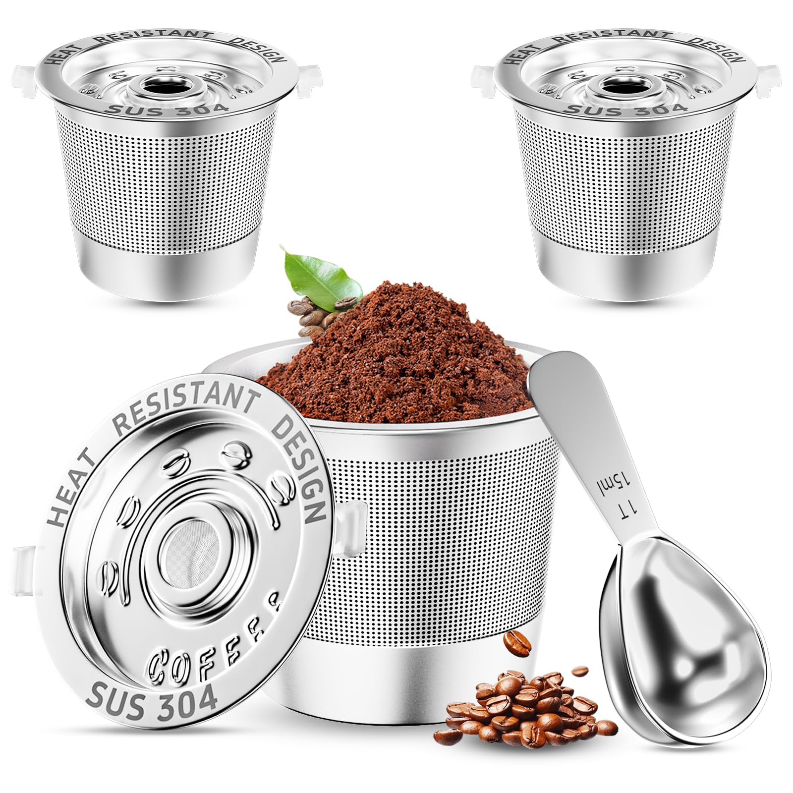 Paquete de 3 tazas K reutilizables para Keurig 1.0, tazas K reutilizables de acero inoxidable para cafetera, cápsulas de café reutilizables con asas resistentes al calor y cuchara
