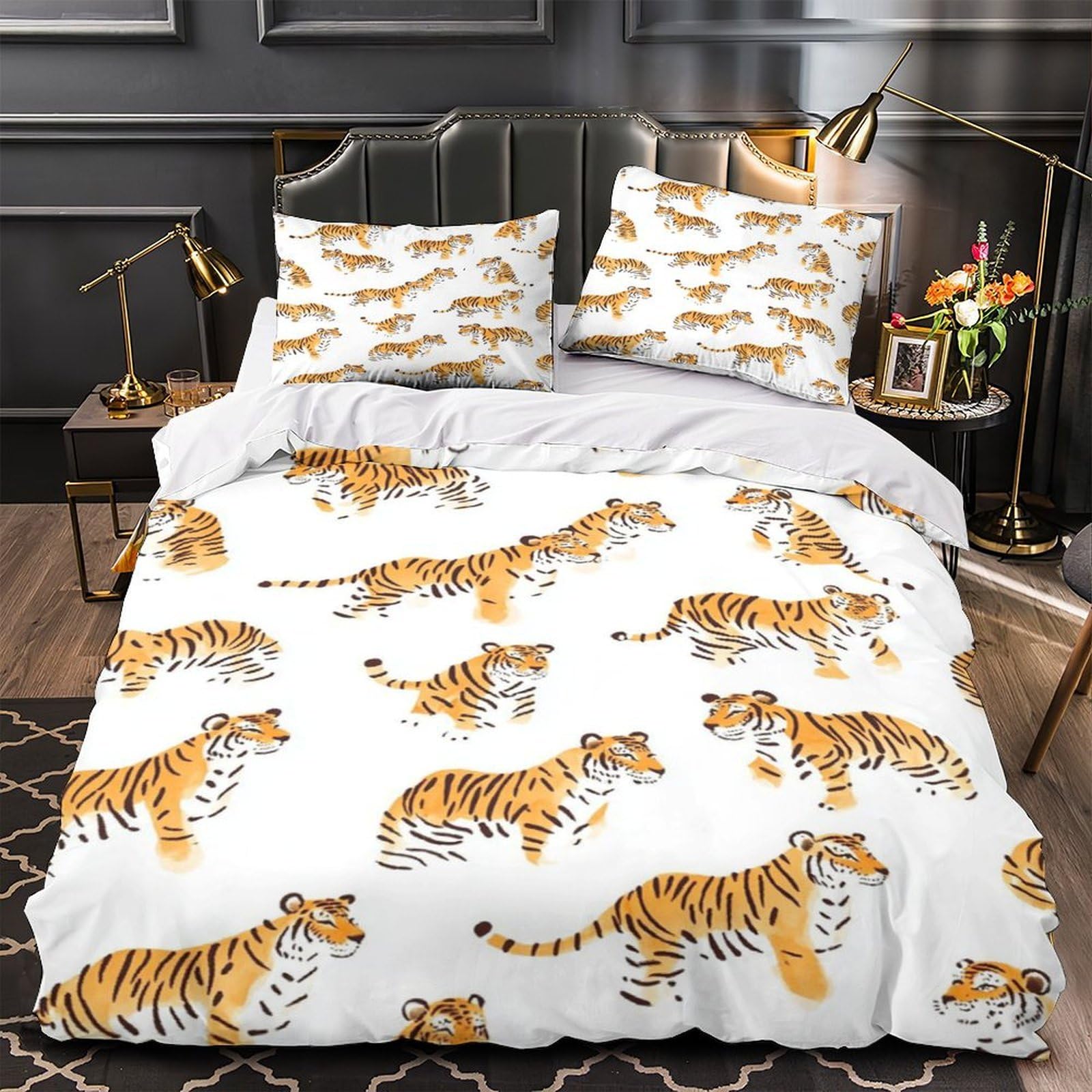 Housse de couette tigre 3D néon 200x200 parure lit microfibre
