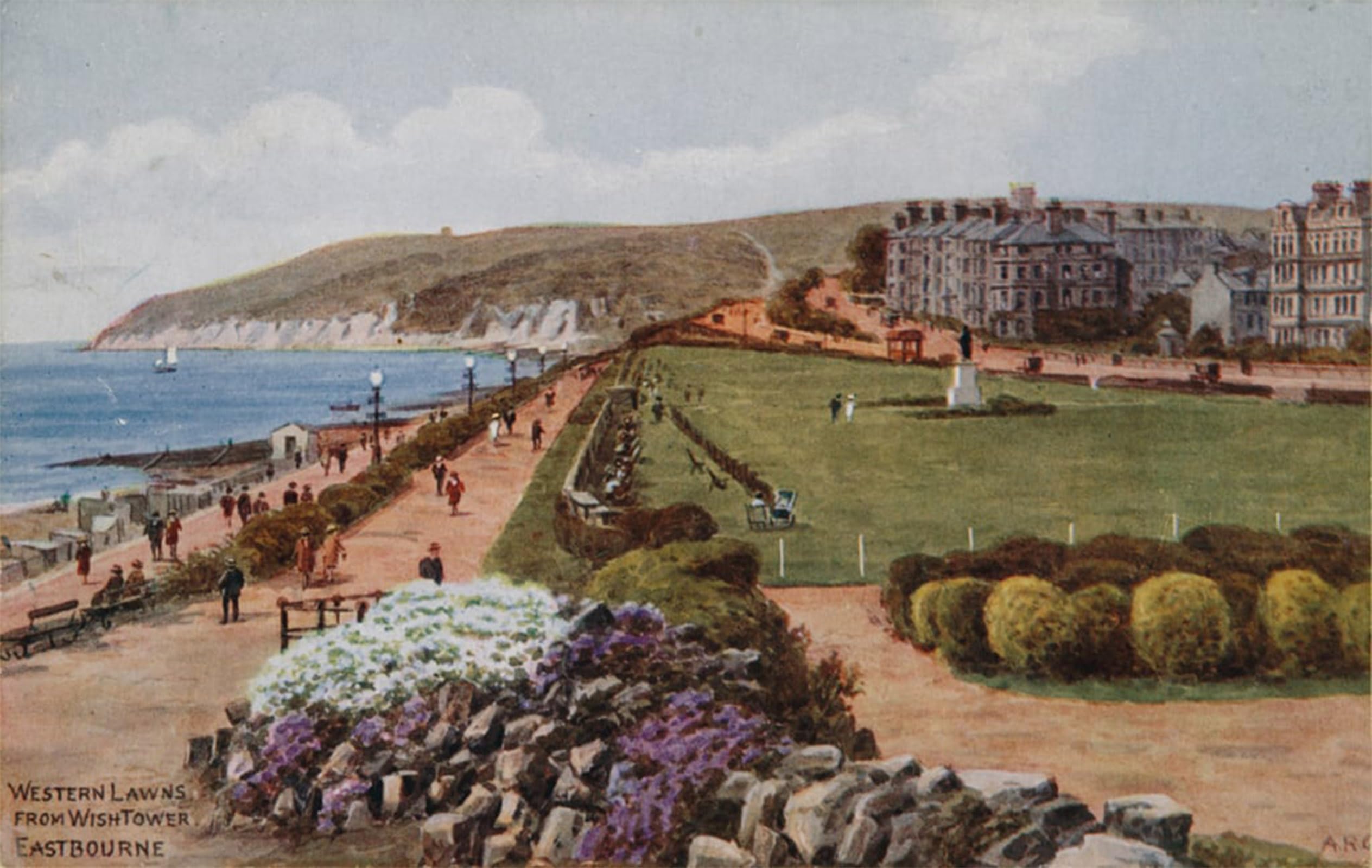POSTERIIk Vintage Art Print Images Pictures Print Western Lawns From Wish Tower Eastbourne by Alfred Robert Quinton Modern Colour Posters for Office Home Decor 60x90cm