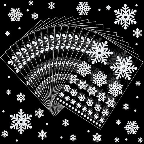 Outus Calcomanías de decoración de copos de nieve con purpurina de invierno, etiquetas de copos de nieve de varios tamaños para el hogar, bar,