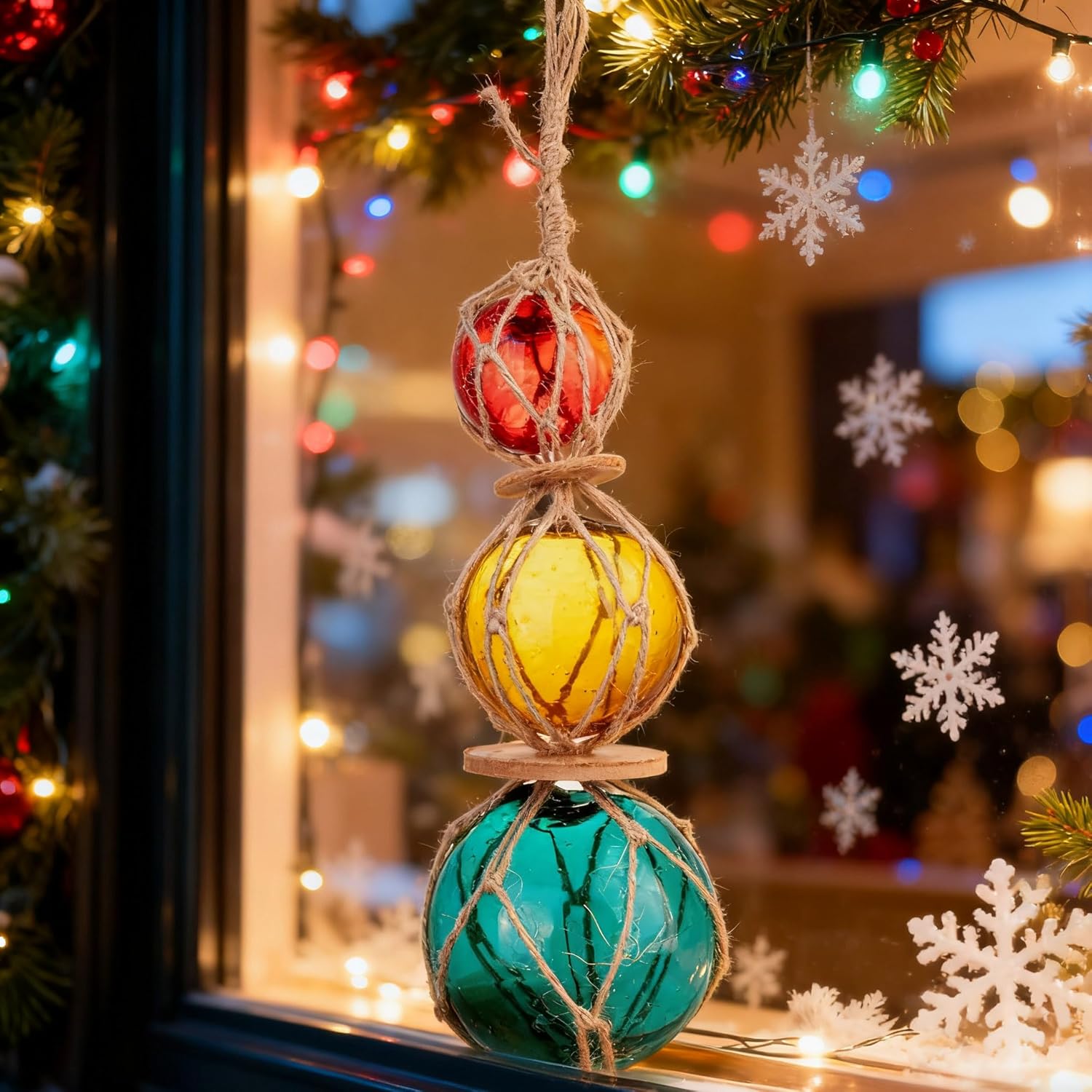 Glass Fishing Float Buoy Nautical Beach Coastal Decorative Balls Japanese Fish Net Buoys Tiki Holiday Decor - 2.36" Red, 3.15" Yellow, 4" Aqua Glass Buoy Balls