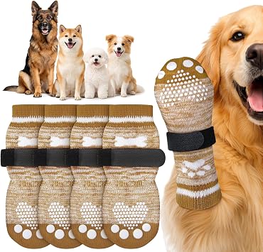 PICK FOR LIFE 2 Pairs Anti Slip Dog Gripper Socks Paws Stop Licking Brown,L