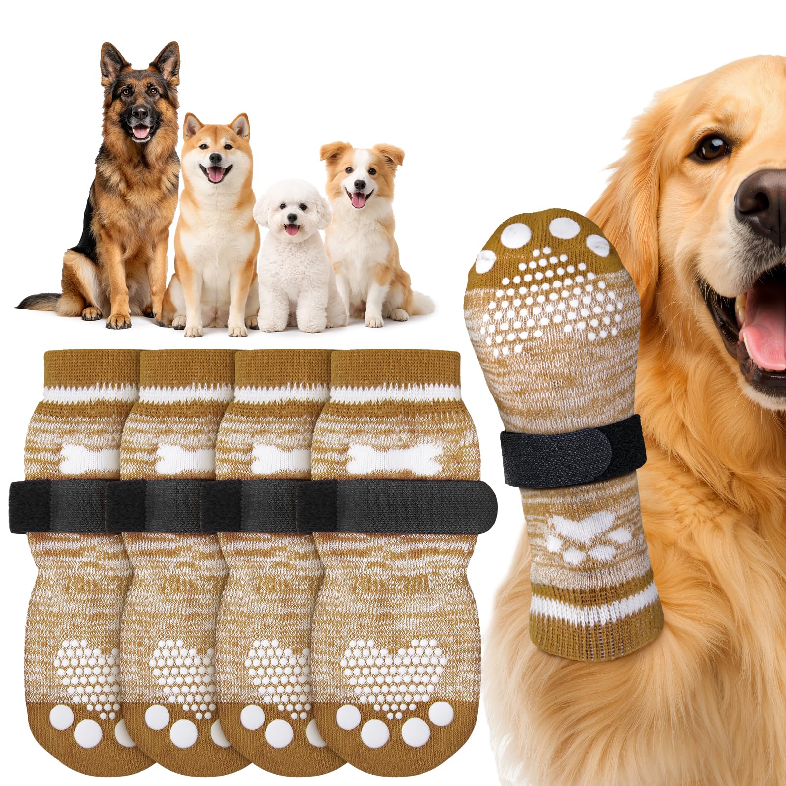 PICK FOR LIFE 2 Pairs Anti Slip Dog Gripper Socks Paws Stop Licking Brown,L