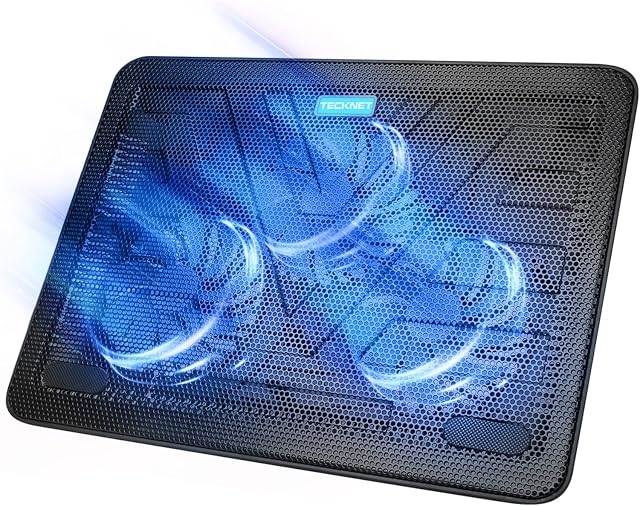 TECKNET Laptop Cooling Pad Adjustable Height Laptop Cooler with 3 Ultra Quiet Fans, Laptop Fan Stand for Desk/Bed/Lap with 2 USB Ports, Ergonomic Comfort Notebook Cooler Pad Fits for 12-17 Laptops