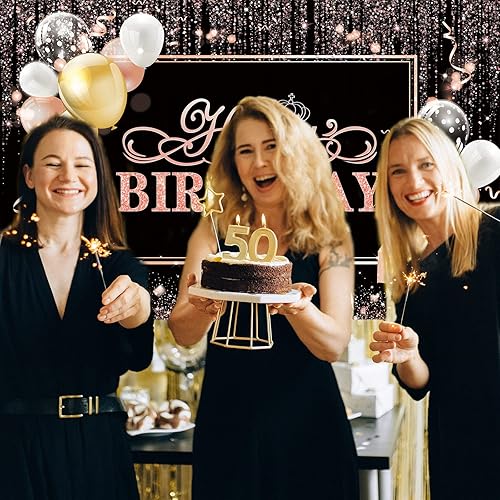 Miniatura 5 de Telón de fondo de feliz cumpleaños para mujeres y niñas, decoraciones de fiesta de flores, pancarta de feliz cumpleaños, suministros de fiesta de