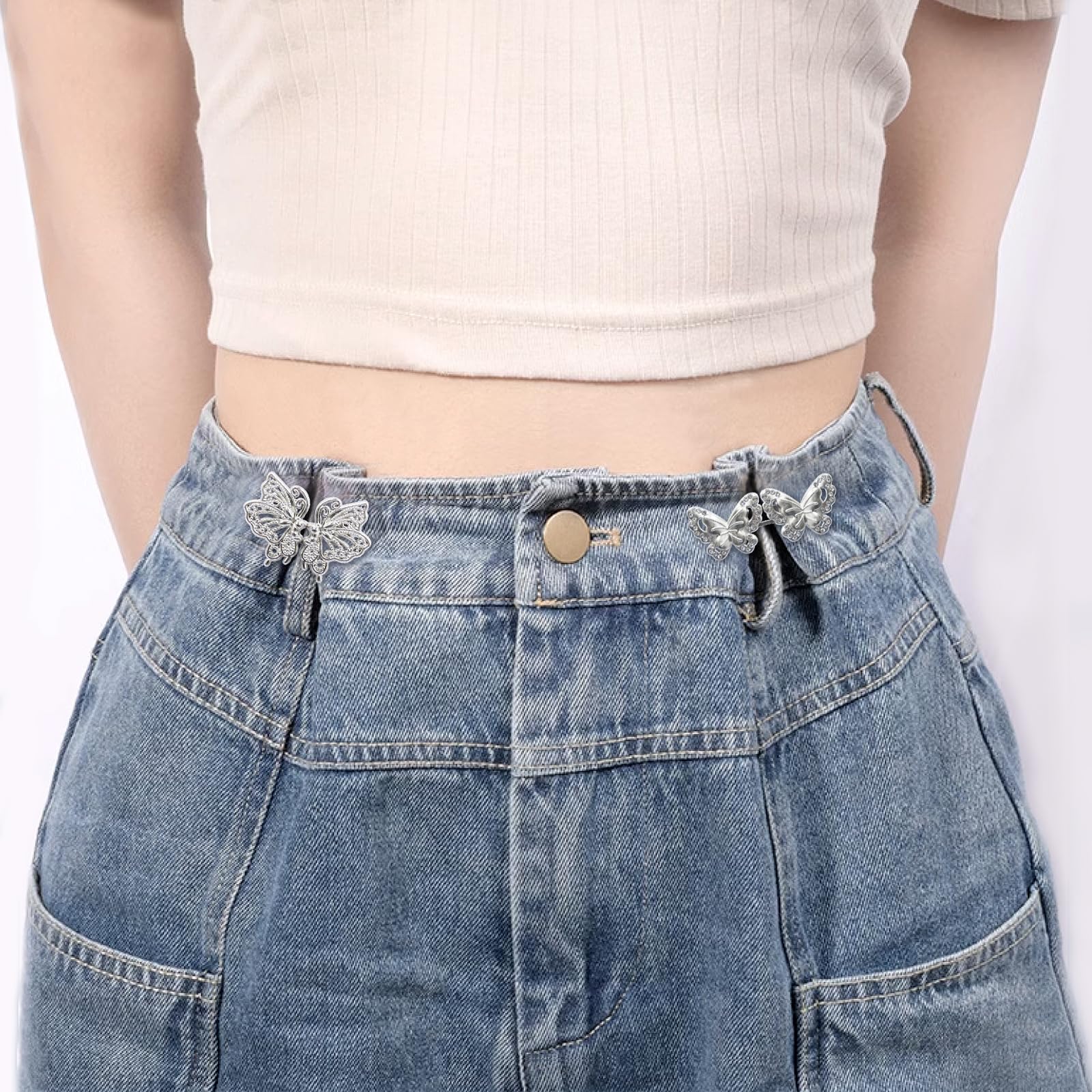 Jiingekk 3er Set Schmetterlings-Clips Für Jeans | Taillenstraffer Ohne Nähen | Verstellbare Hosen-Anpassung
