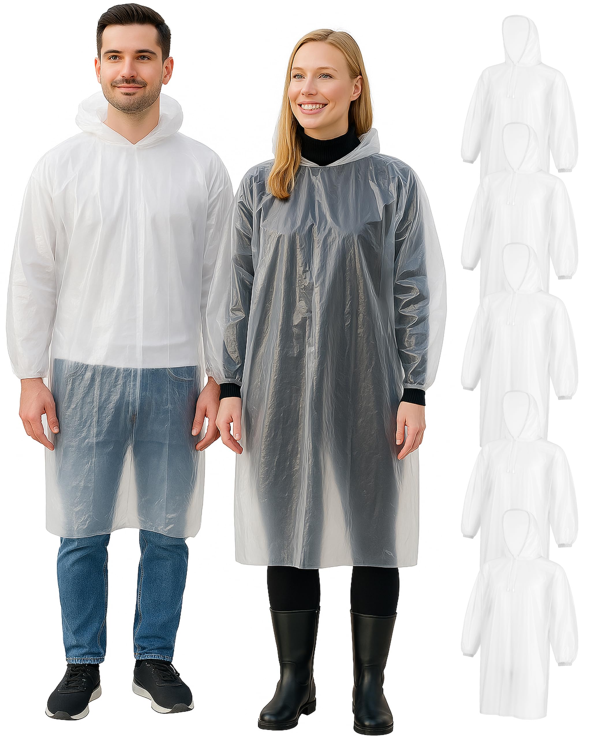 REDSTAR 5pc Clear Rain Poncho Adult Waterproof - Disposable Raincoat Festival Essentials Plastic Ponchos with Hood for Men and Women an Emergency
