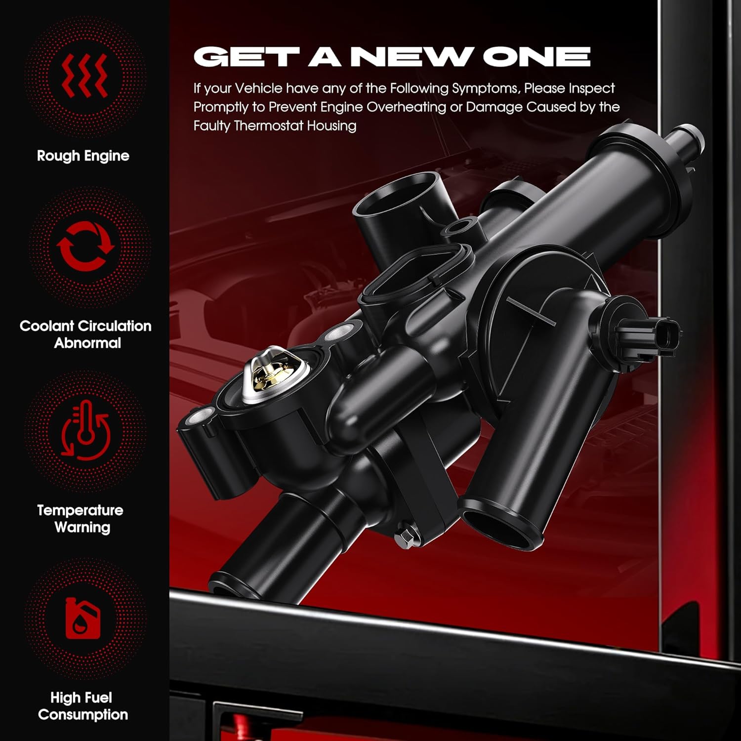 Thermostat Housing Assembly Compatible with Dodge/Chrysler/Jeep, Avenger 08-14, Journey 09-20, Compass 07-17, Patriot 09-17, Replace 902-319 68003582AB